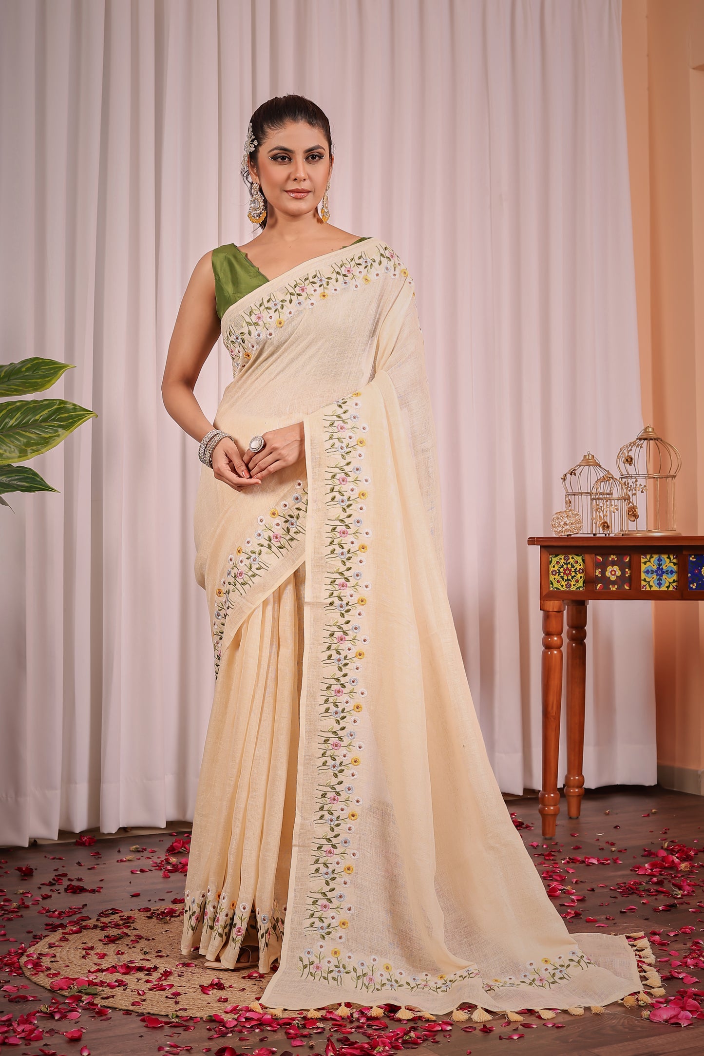 N A N D A || Pure Linen Saree