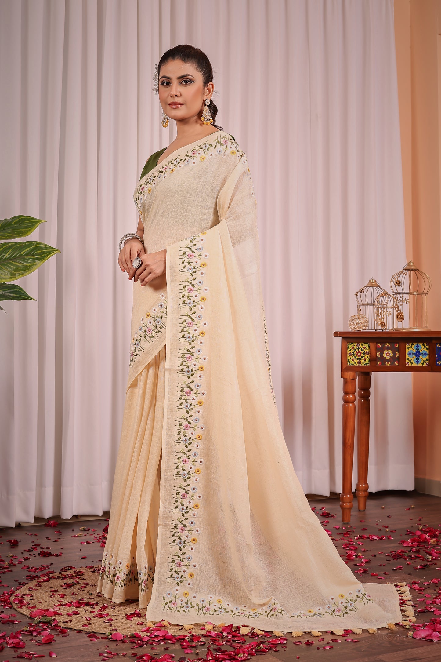 N A N D A || Pure Linen Saree