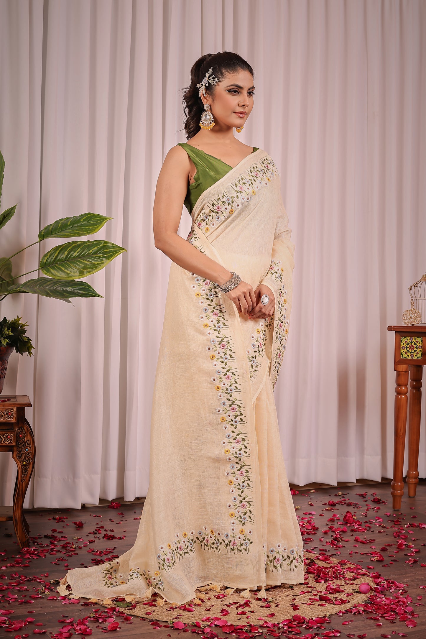 N A N D A || Pure Linen Saree