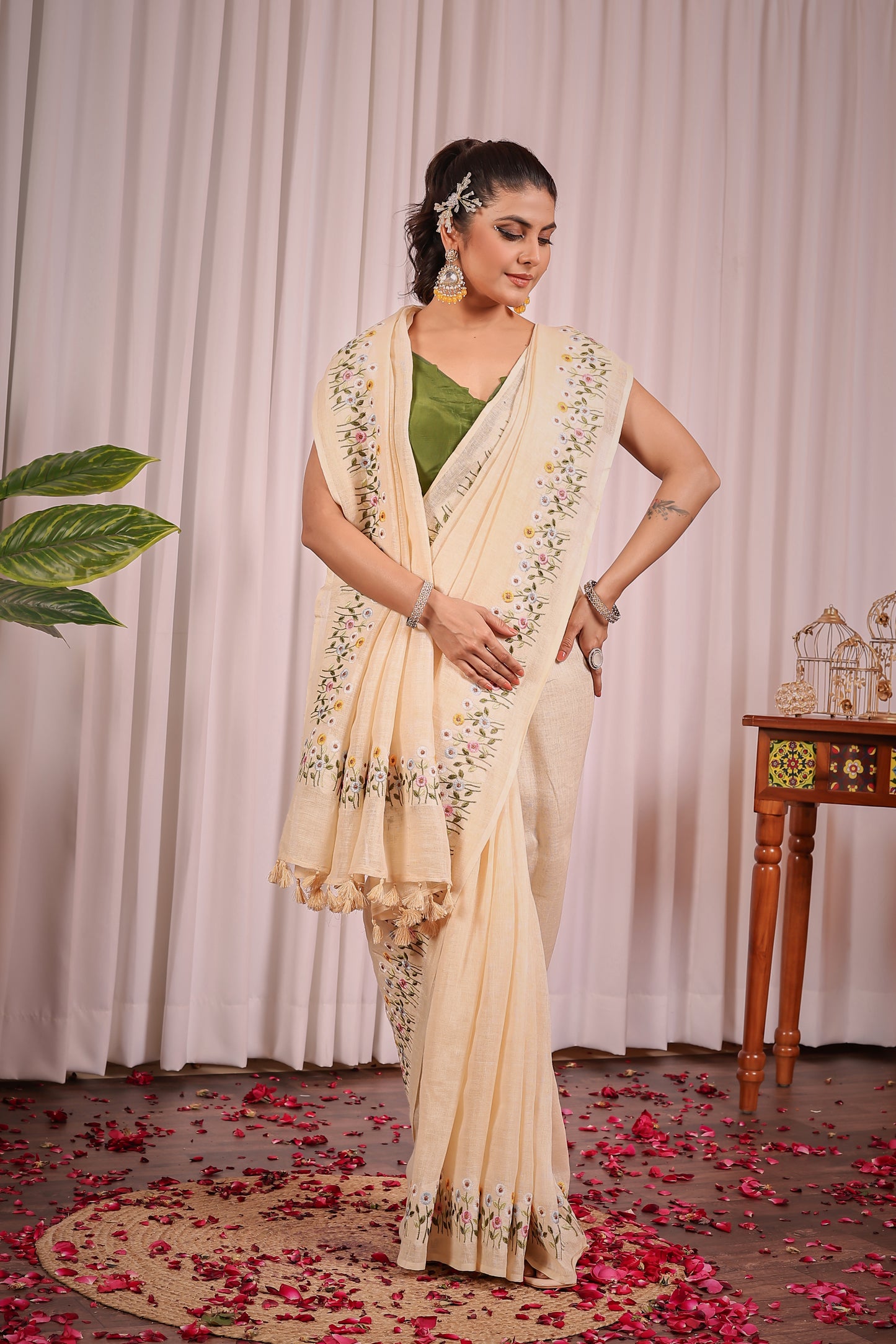 N A N D A || Pure Linen Saree