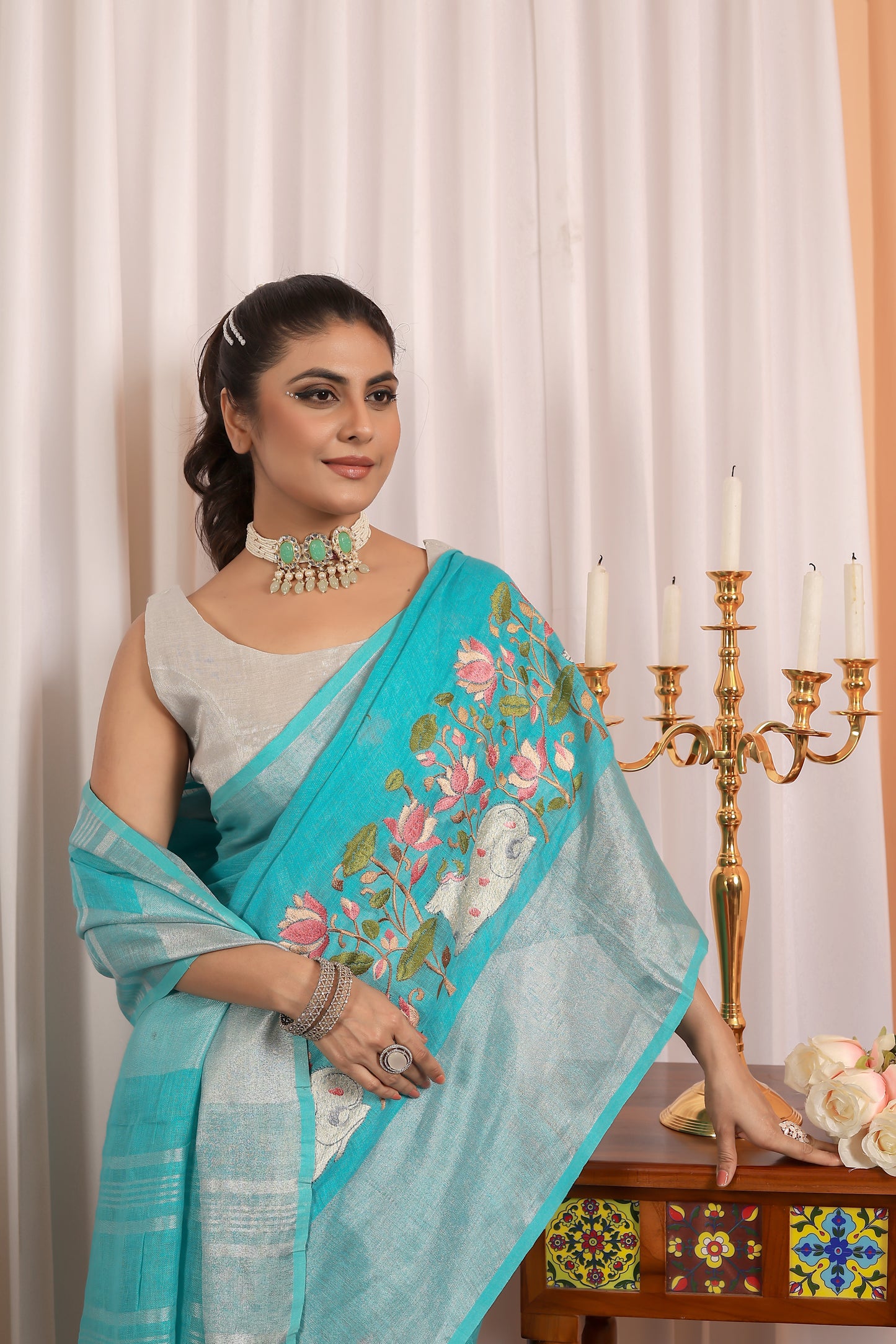 A L A K N A N D A || Pure Linen Saree