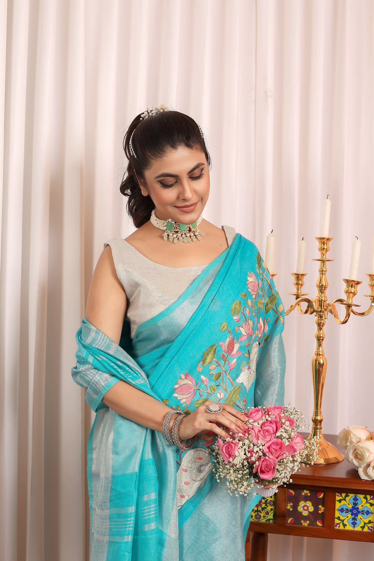 A L A K N A N D A || Pure Linen Saree