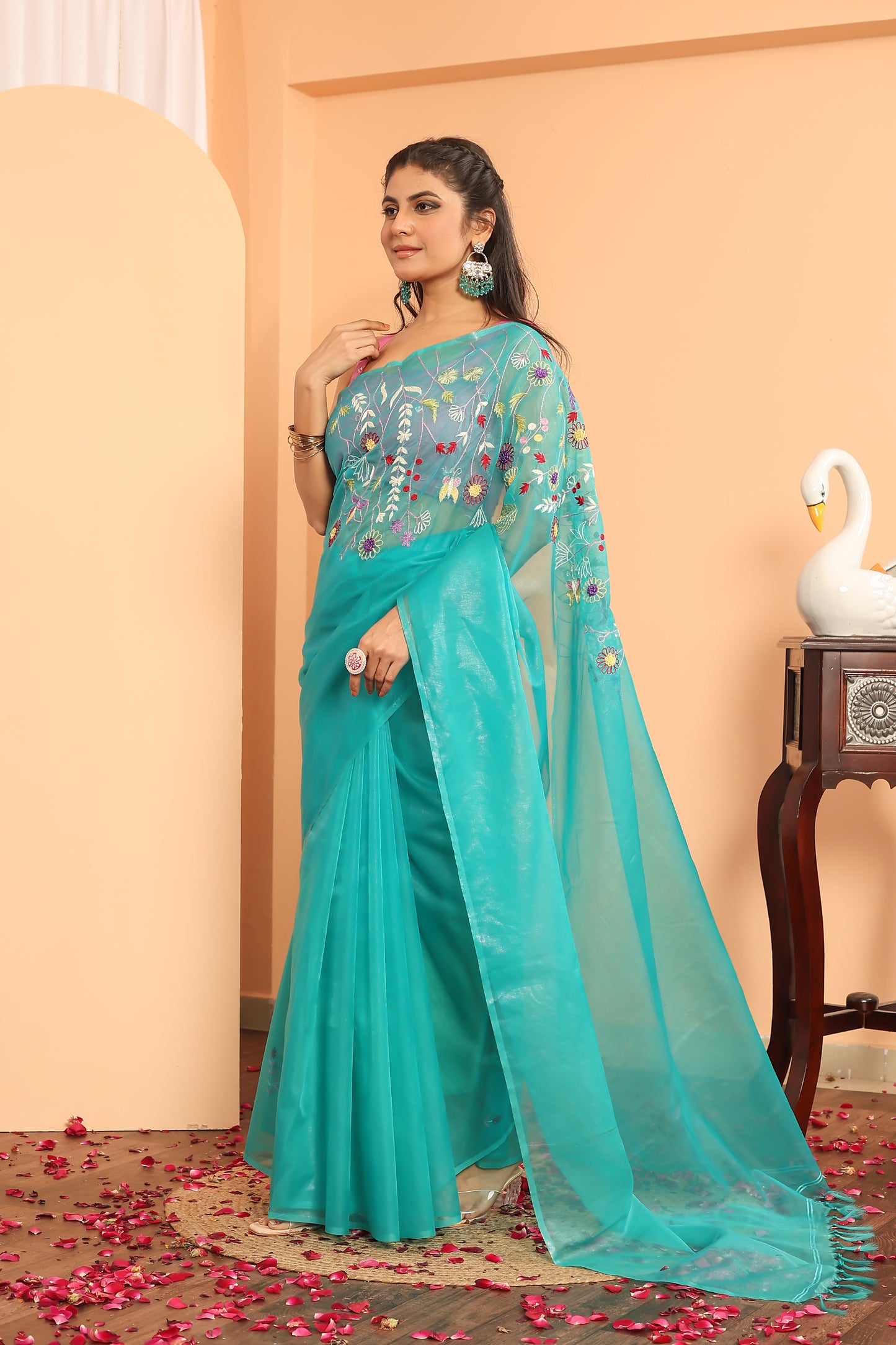 B H A V A N I || Organza Saree with Hand Work