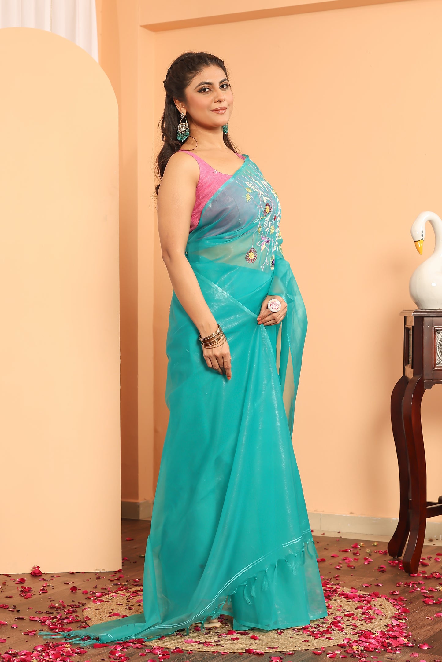 B H A V A N I || Organza Saree with Hand Work