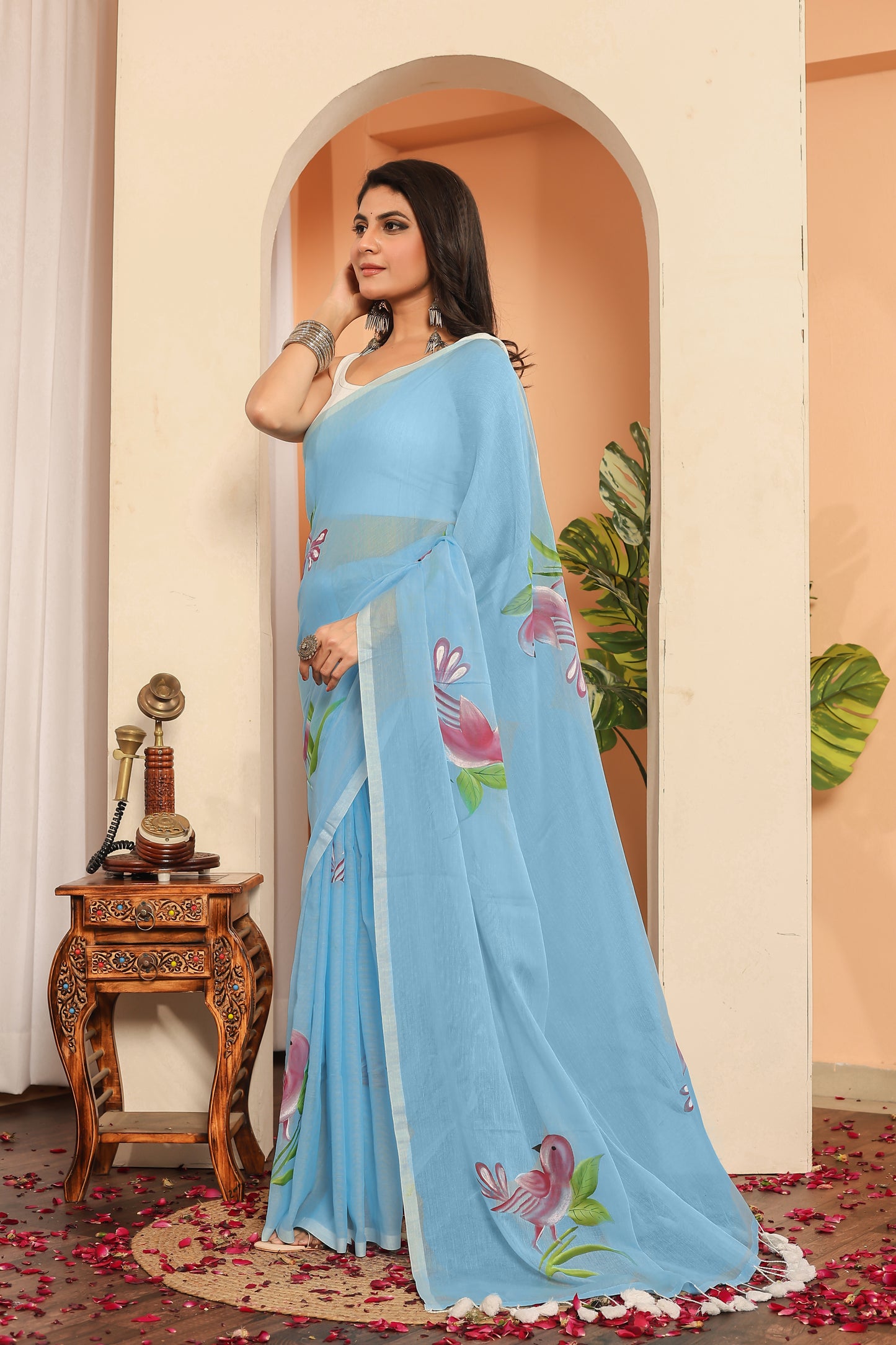 P U S H P A || Mull Cotton Hand-Painted Saree