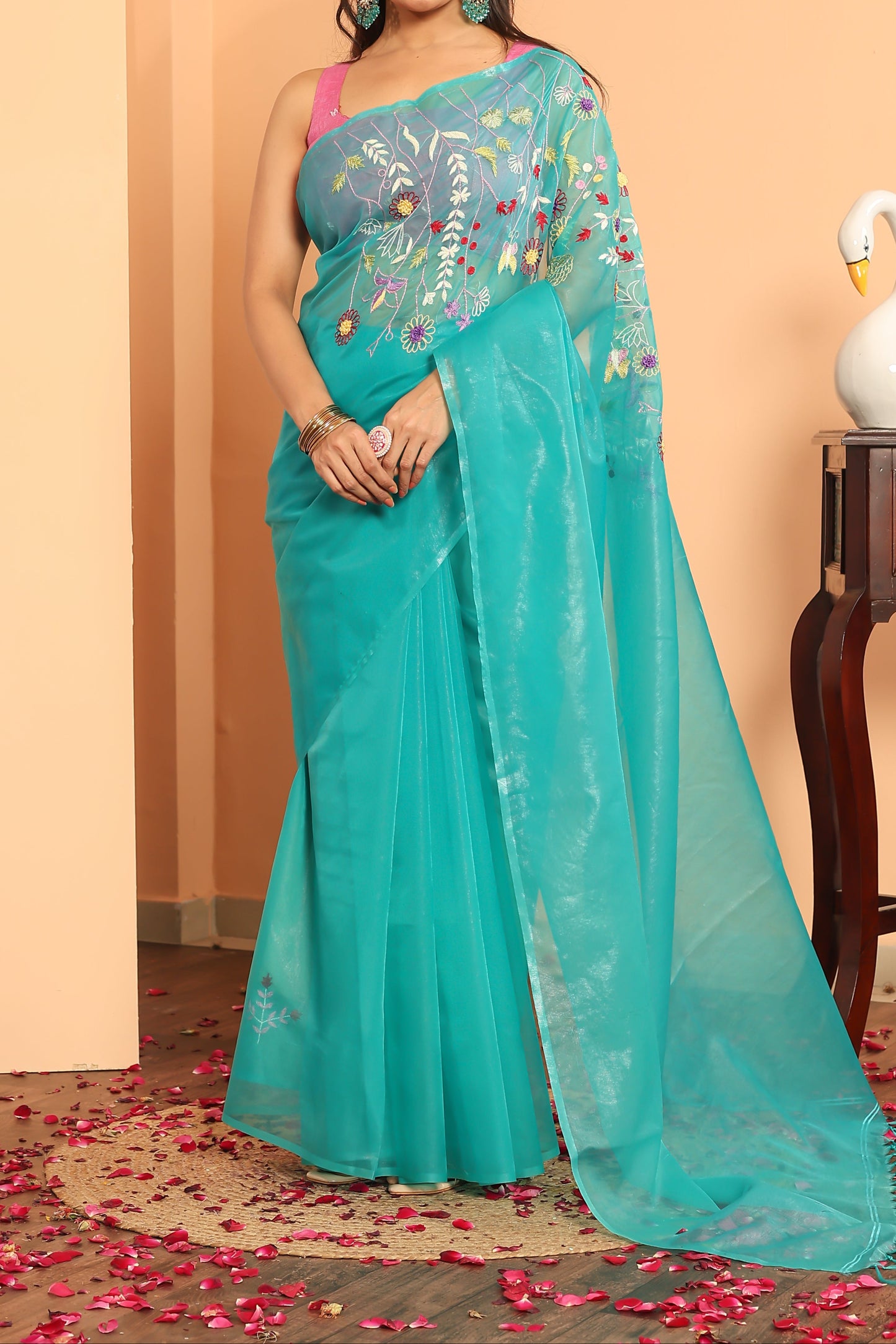B H A V A N I || Organza Saree with Hand Work