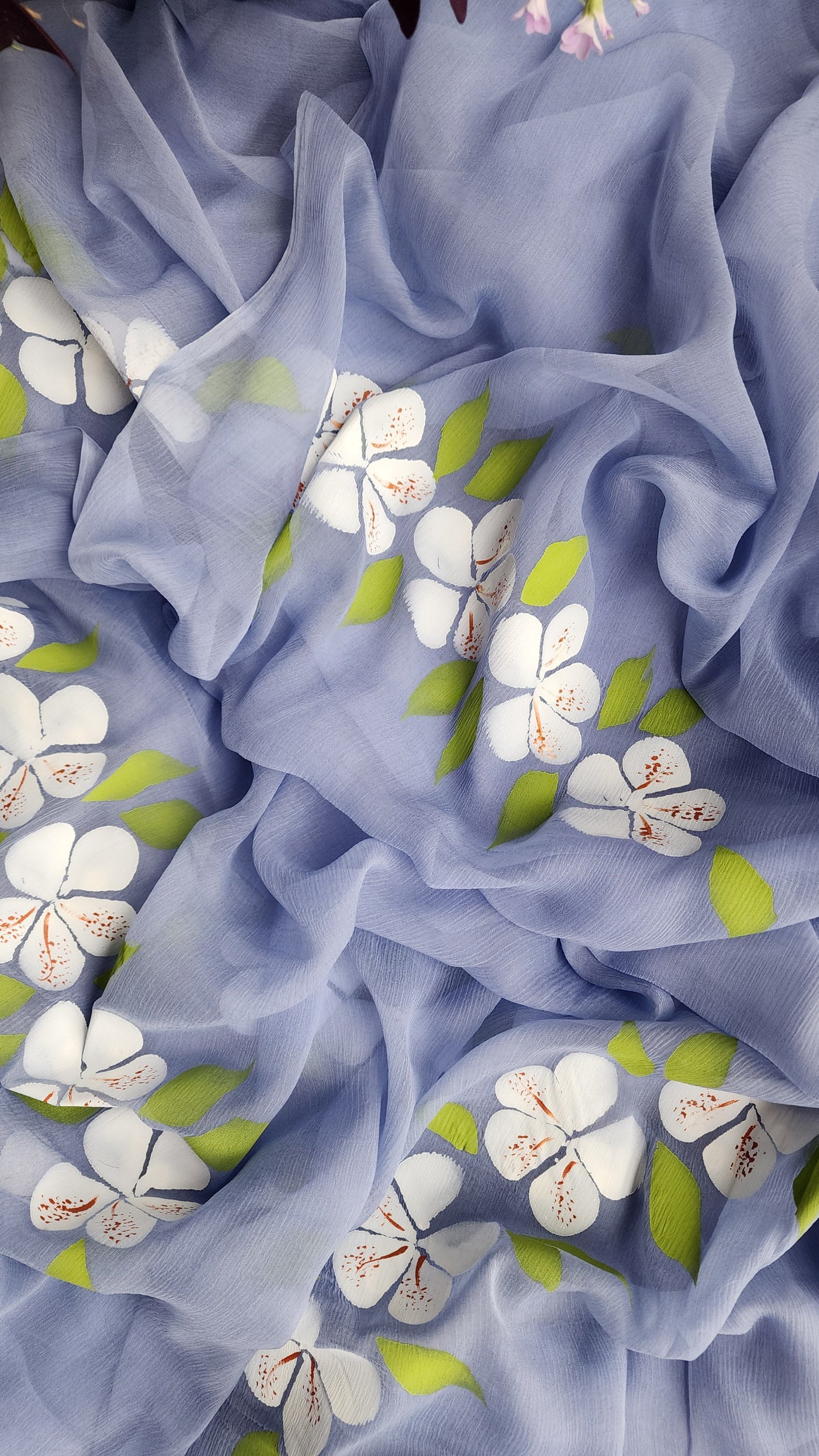 S A F E D A || Pure Chiffon Hand Painted Saree