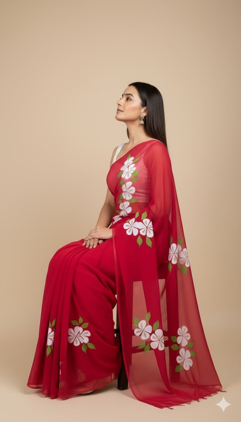 L A A L - C H A M P A || Pure Chiffon Saree