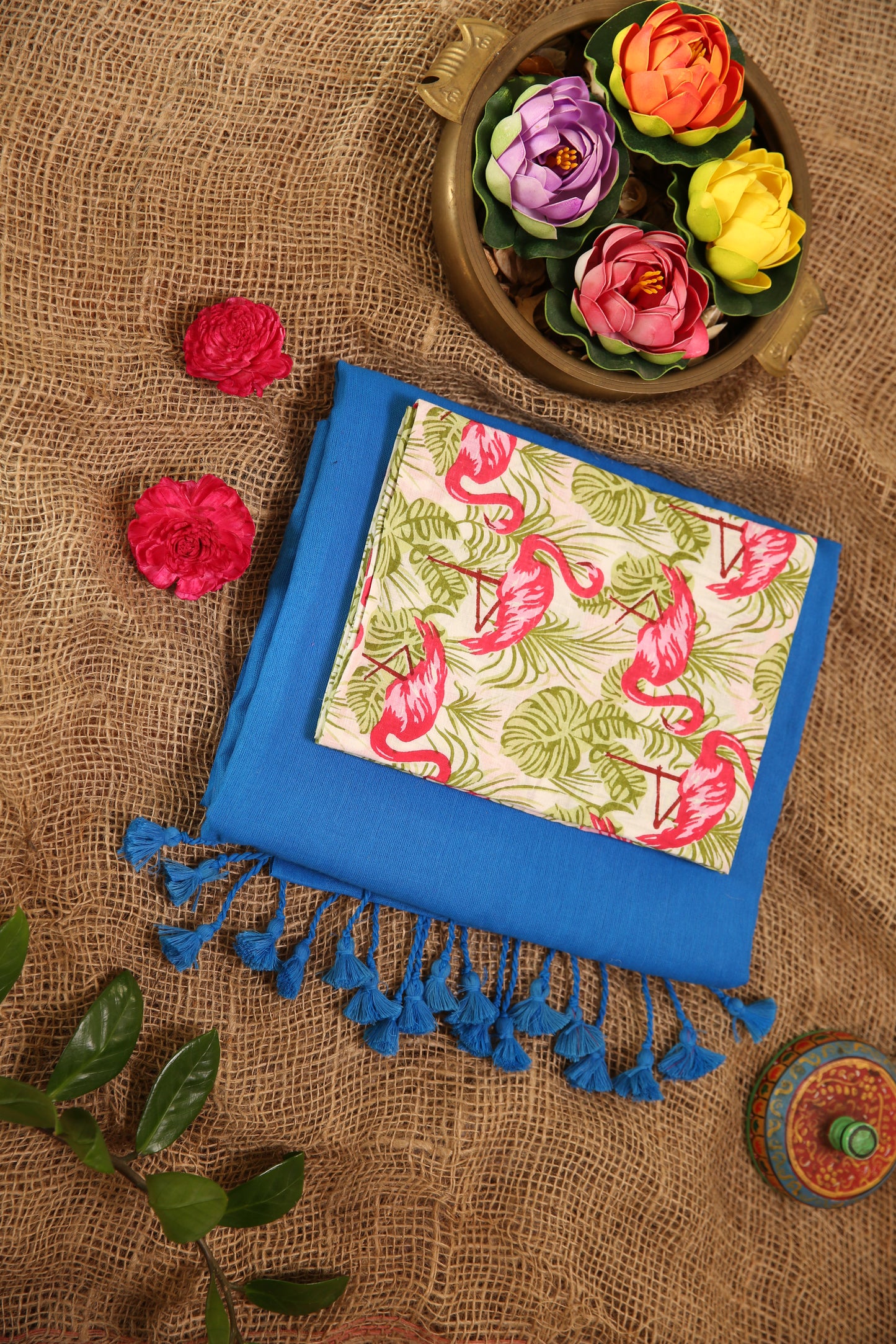 COTTON SAREE with MULTICOLOUR BLOUSE