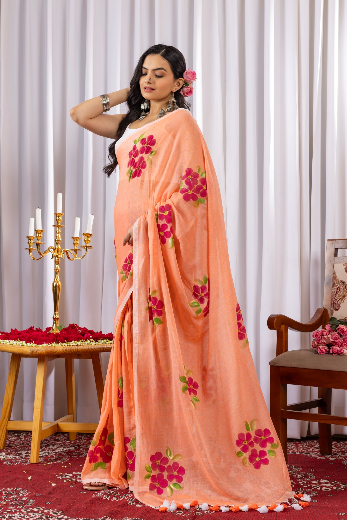 S H E V A N T I || Mull Cotton Saree with Hand Paint