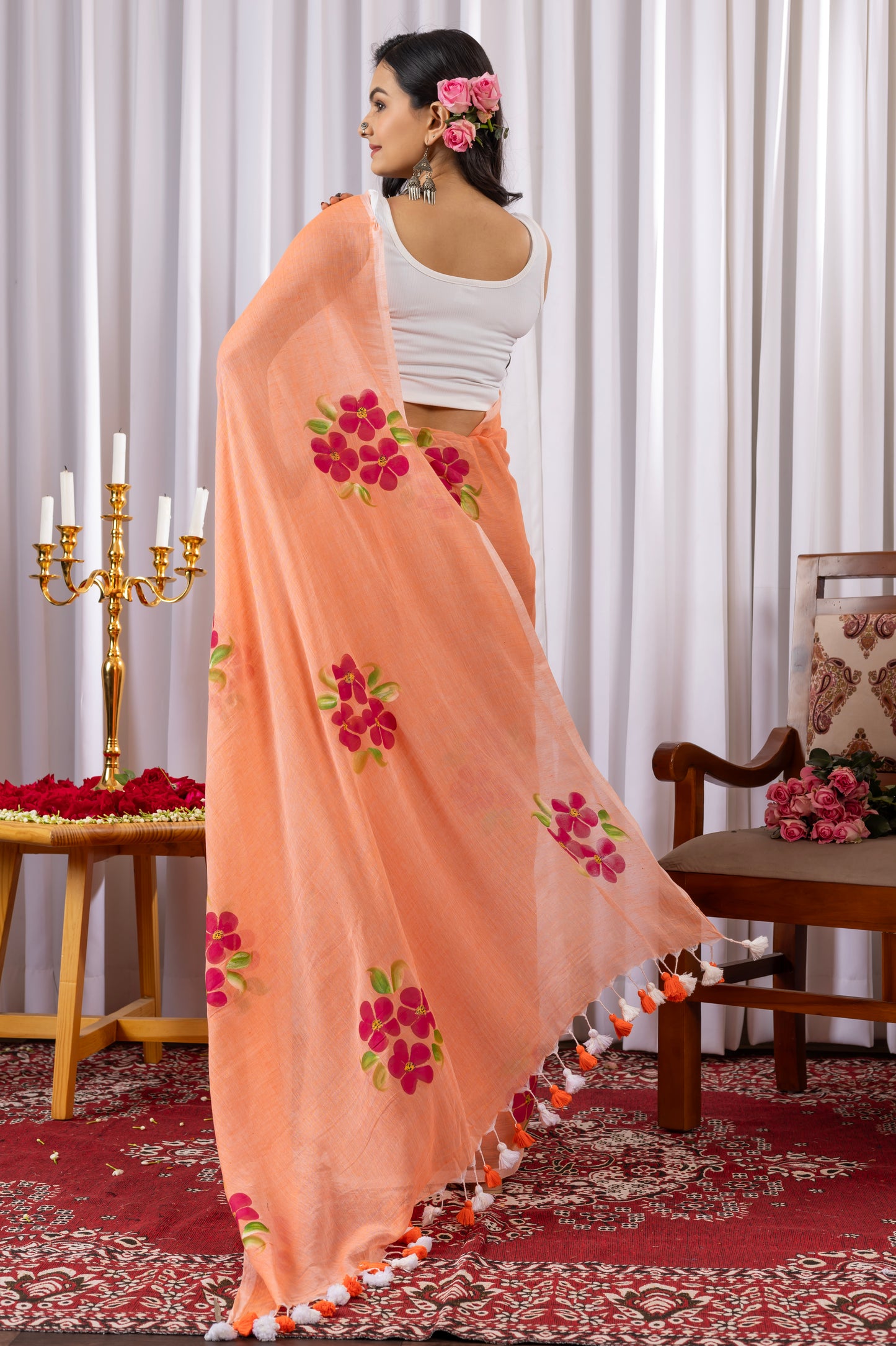 S H E V A N T I || Mull Cotton Saree with Hand Paint