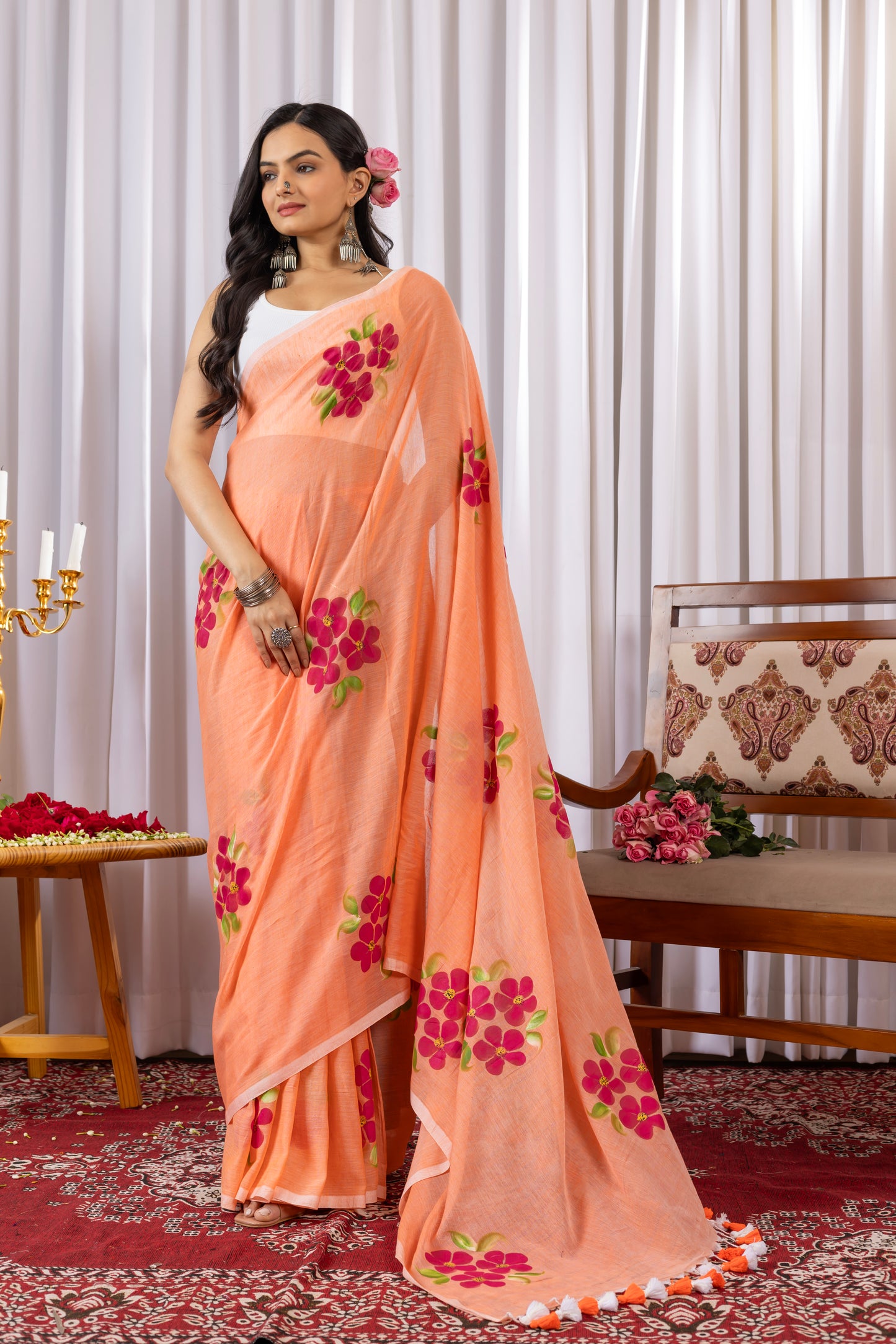 S H E V A N T I || Mull Cotton Saree with Hand Paint