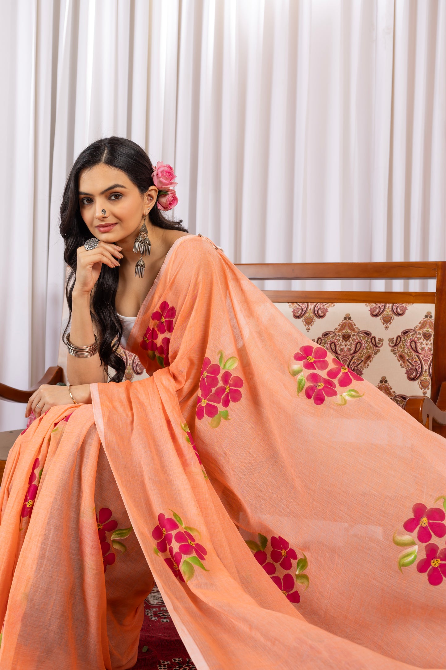 S H E V A N T I || Mull Cotton Saree with Hand Paint
