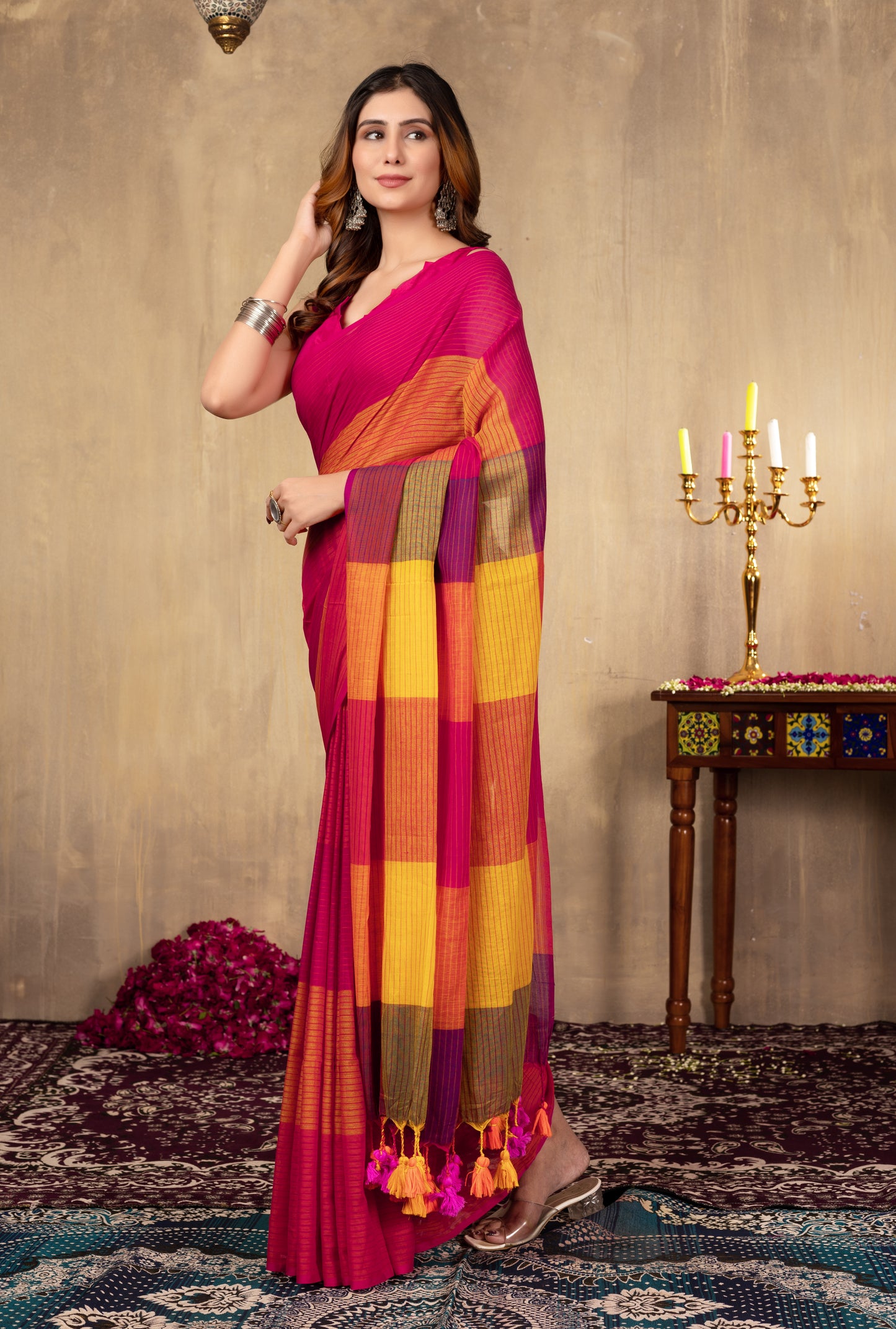 L A V E N D E R || Multicolour Mull Cotton Saree