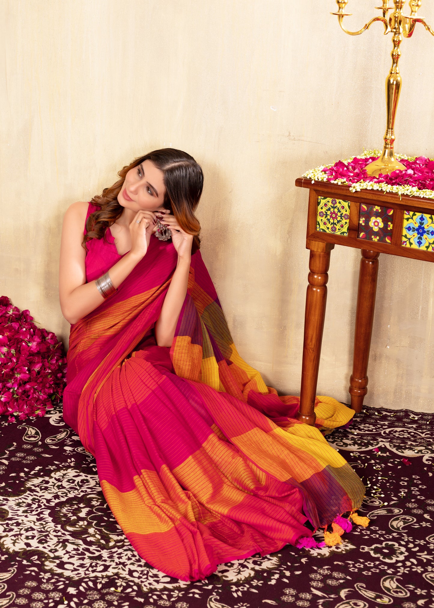 L A V E N D E R || Multicolour Mull Cotton Saree