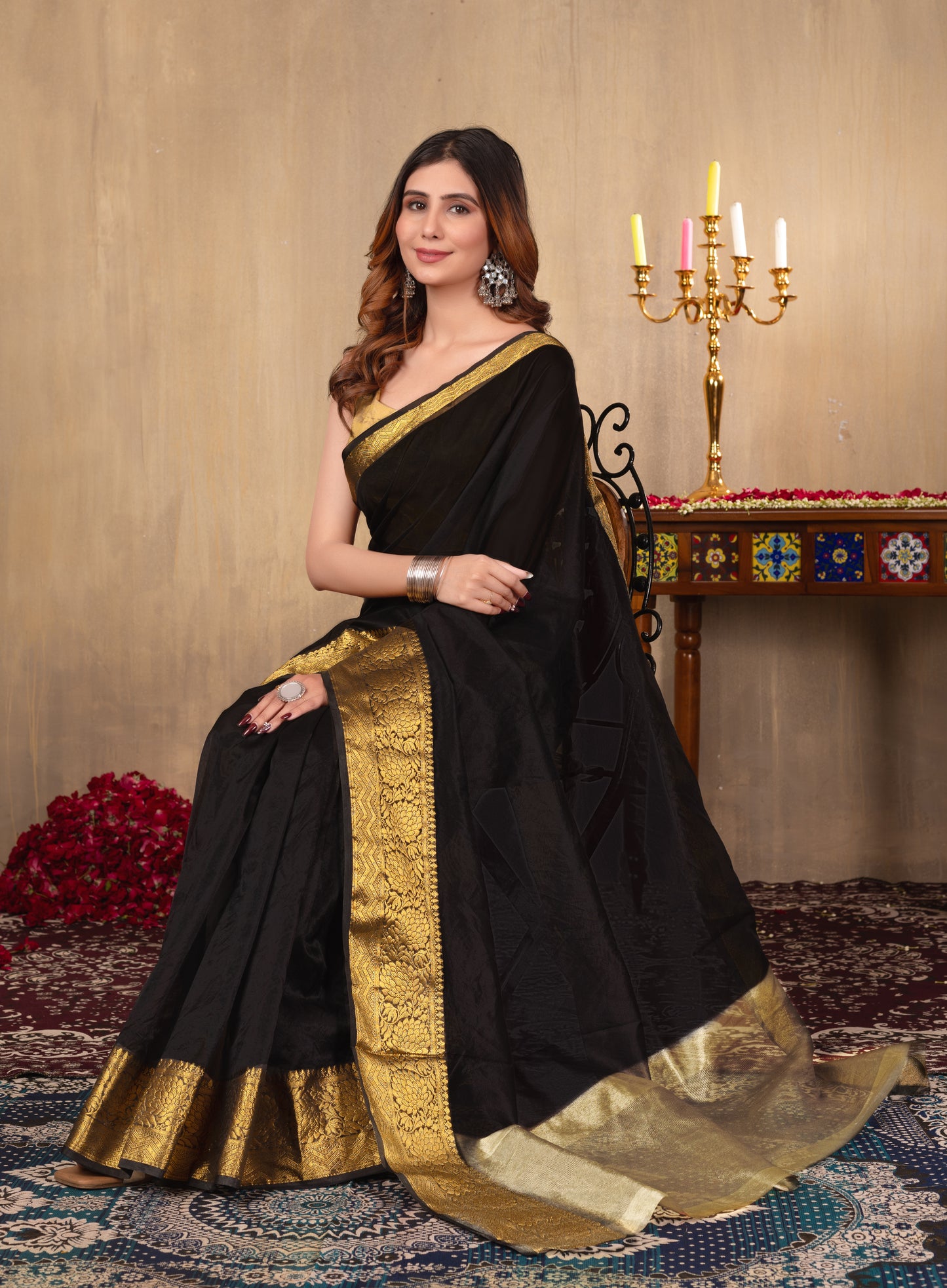 R O H I N I || Organza Tissue Saree with Zari Border