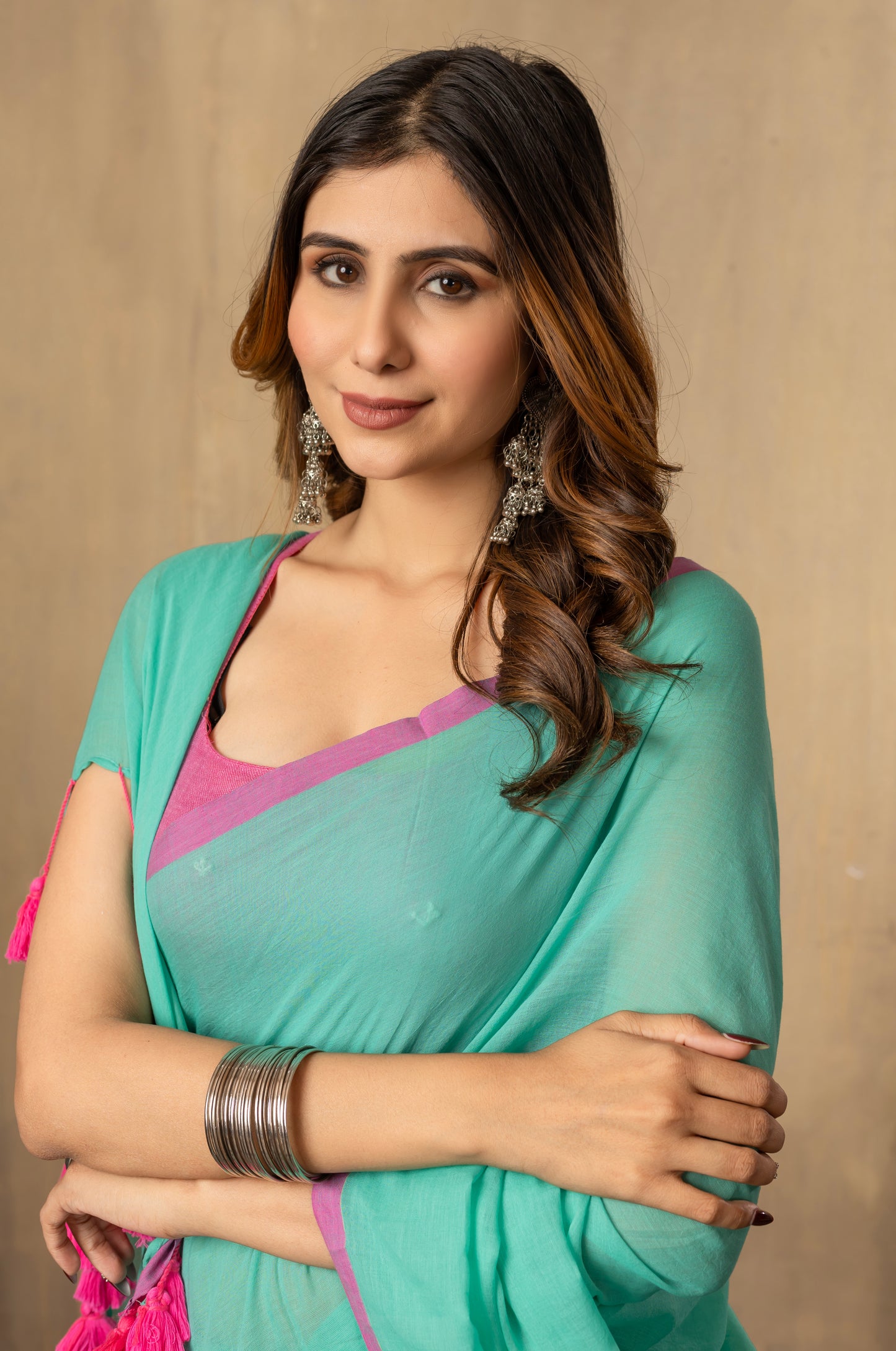 K U M U D || Plain Blue Mull Cotton Saree