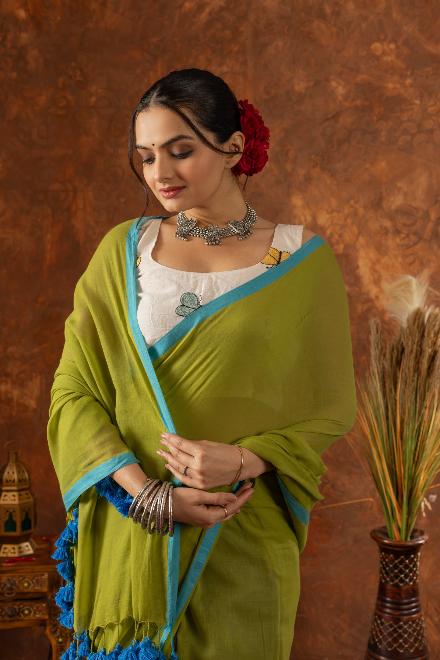 G U D H A L || Green Mull Cotton Saree