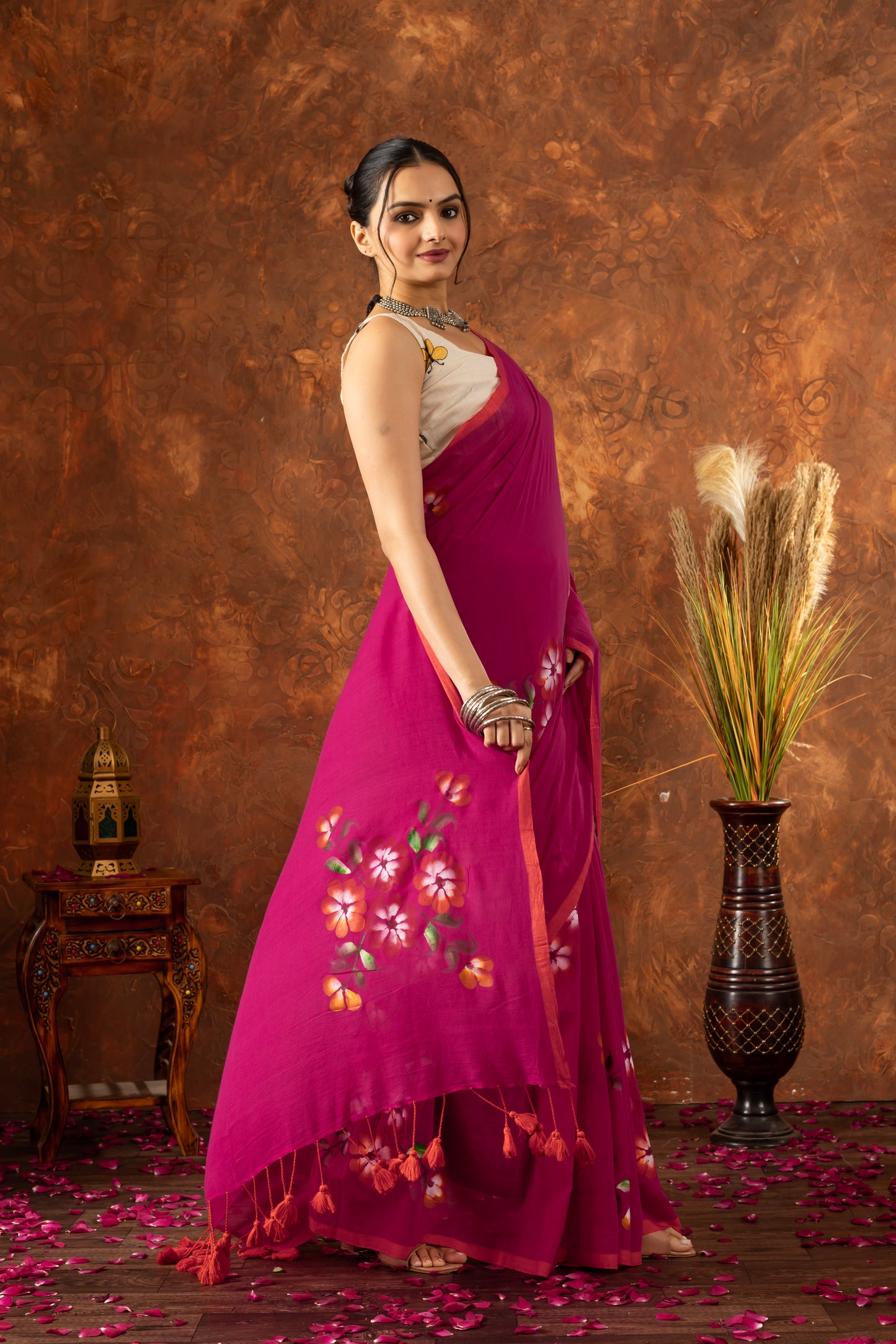 V I M A L A || (Pink) Hand Painted Saree