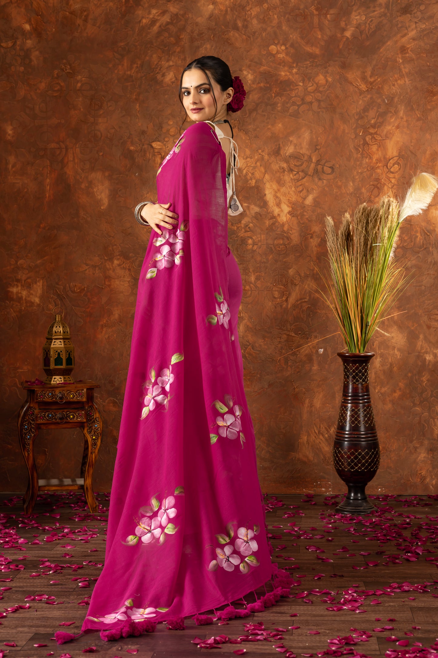 R A M I L A || (Pink) Hand Painted Saree