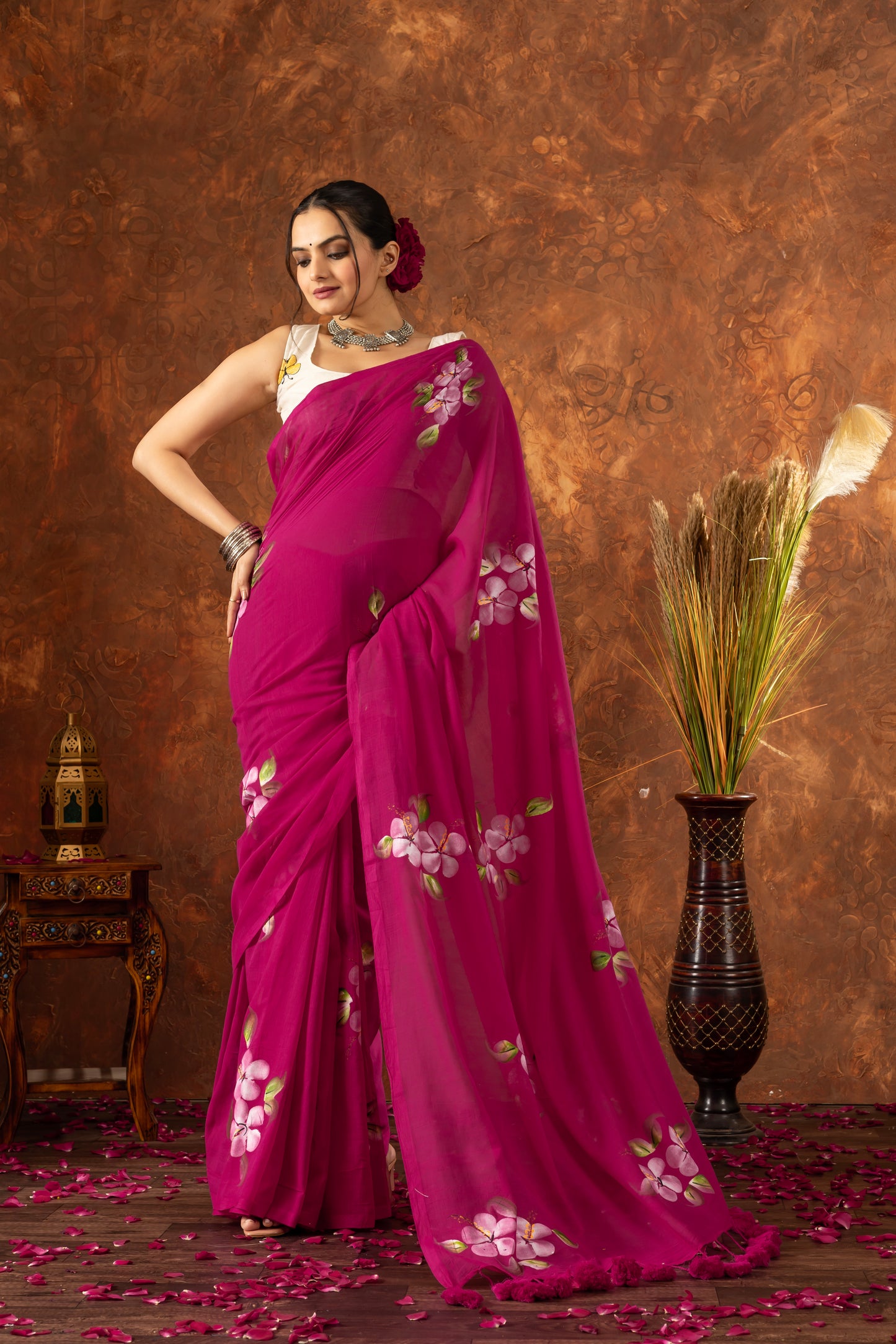 R A M I L A || (Pink) Hand Painted Saree