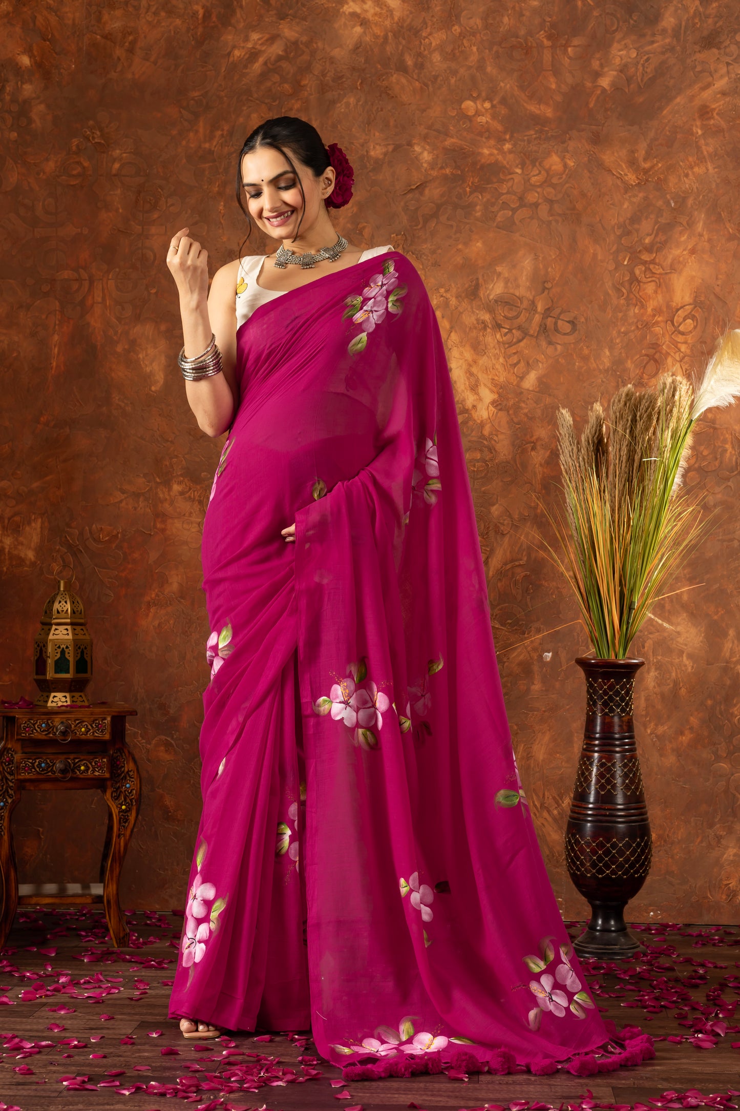 R A M I L A || (Pink) Hand Painted Saree