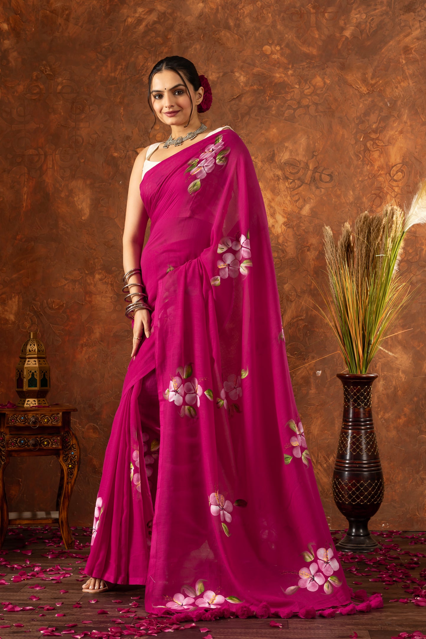 R A M I L A || (Pink) Hand Painted Saree