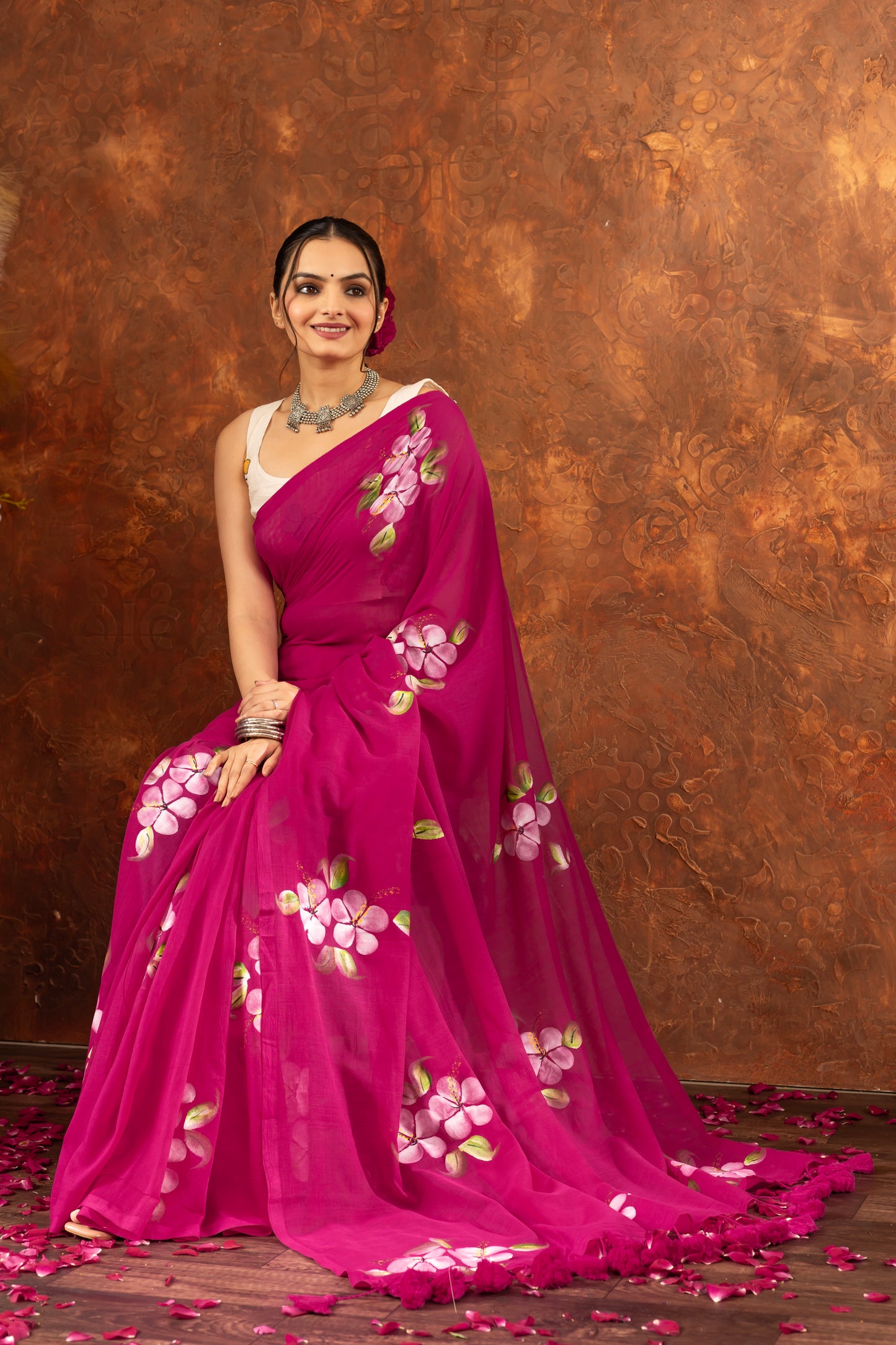 R A M I L A || (Pink) Hand Painted Saree