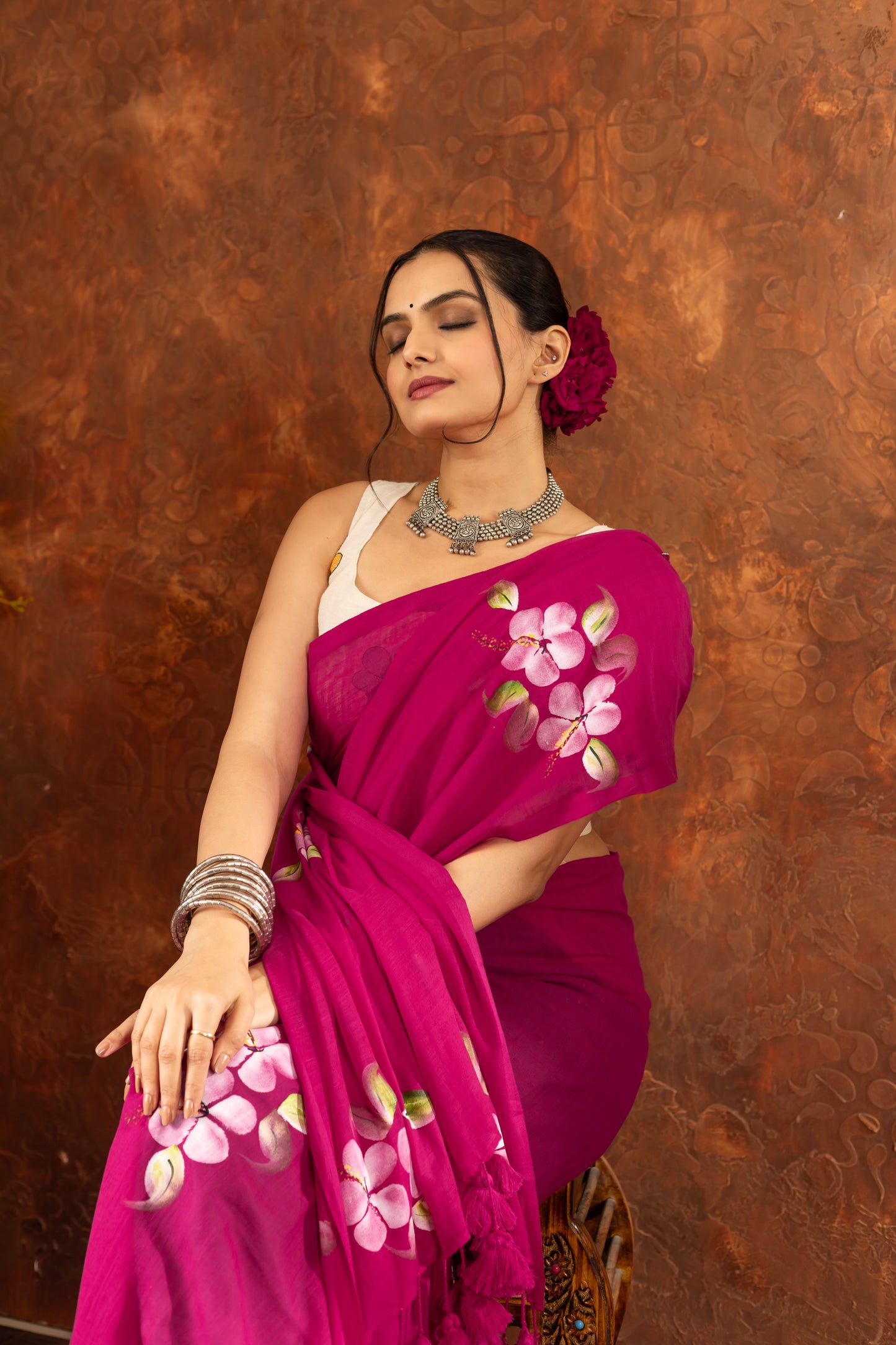 R A M I L A || (Pink) Hand Painted Saree