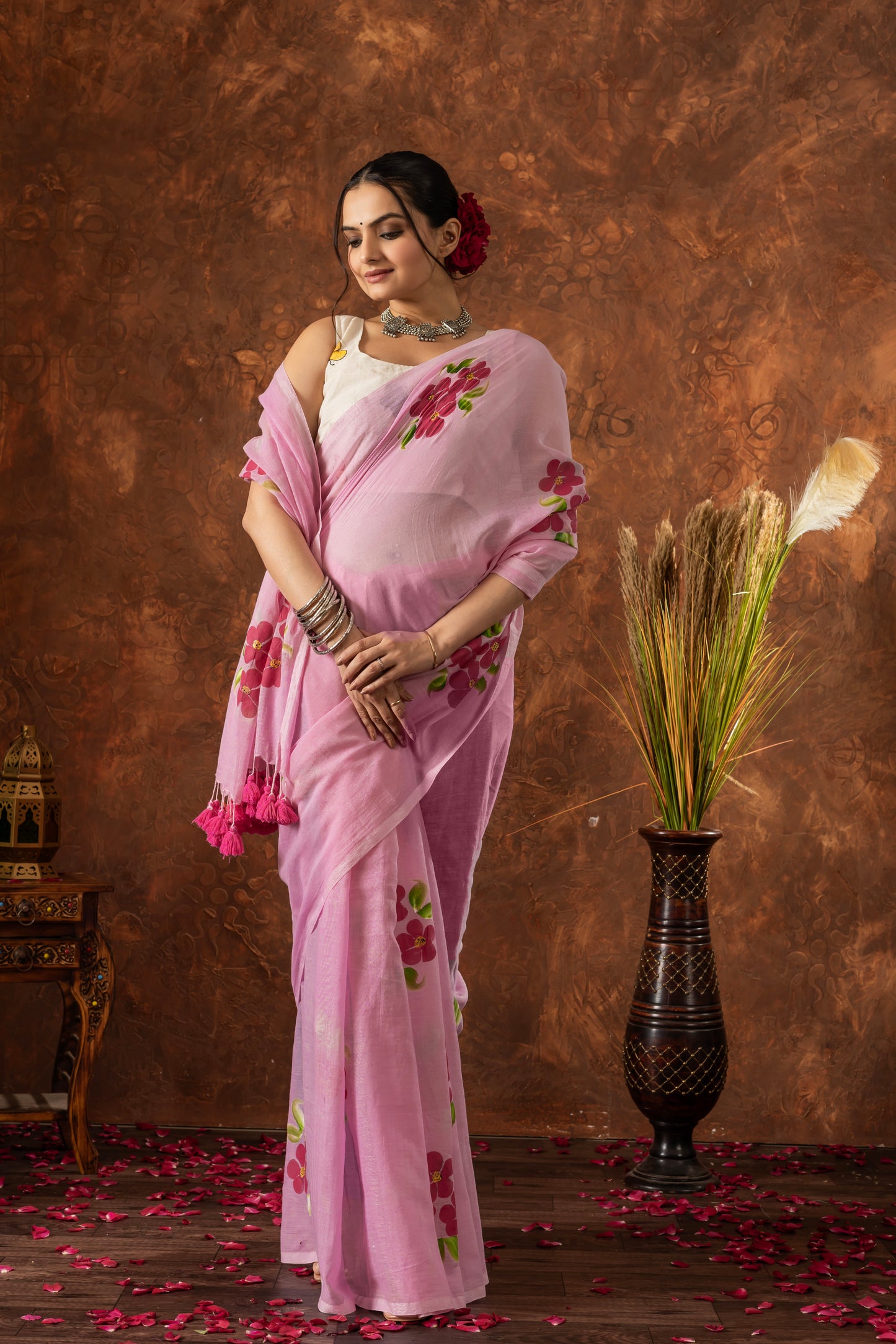 K U M U D I N I || Mull Cotton Saree with Hand Paint