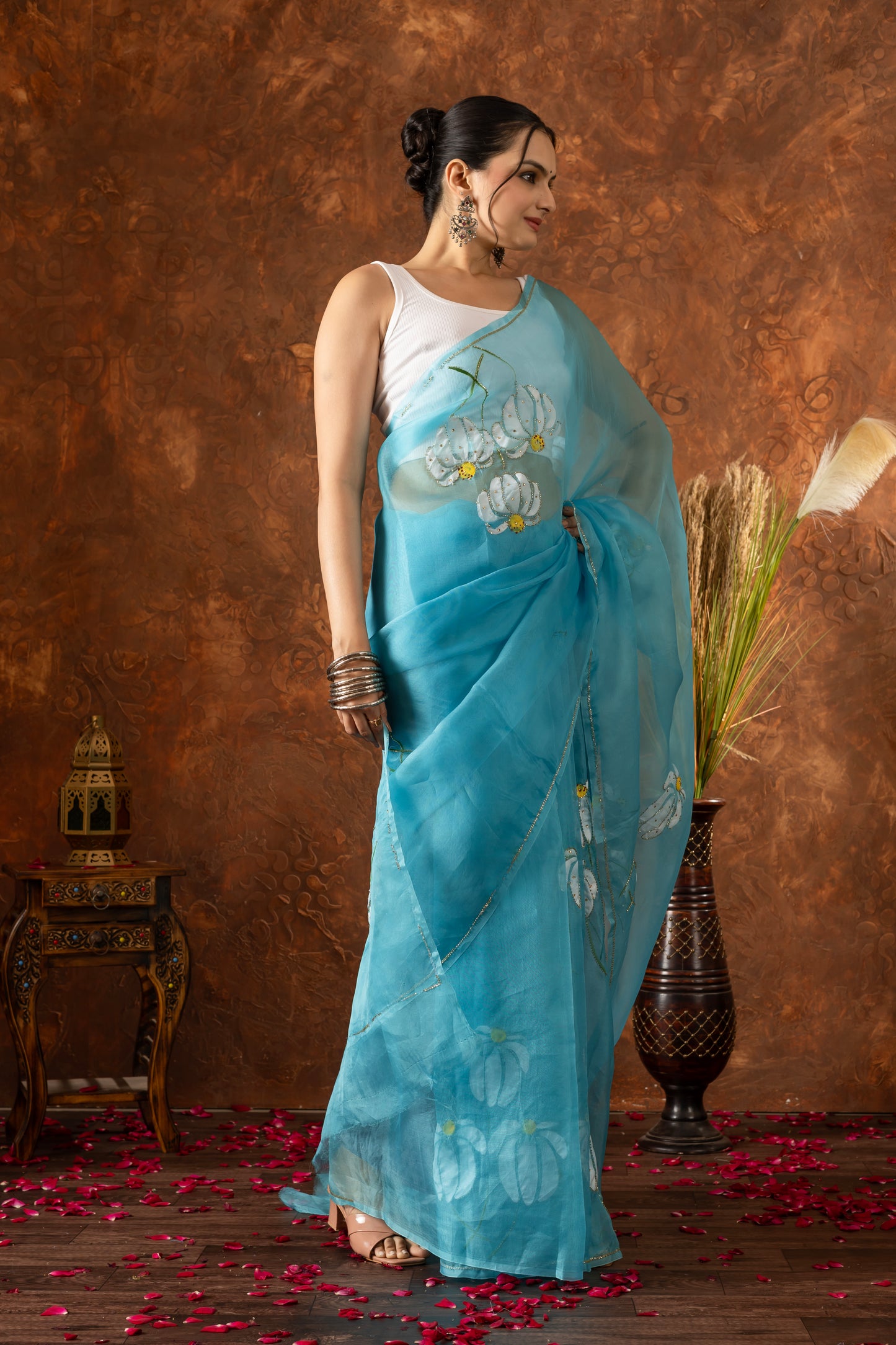 R A J R A N I || Organza Silk Hand-Work and Hand-Painted Saree