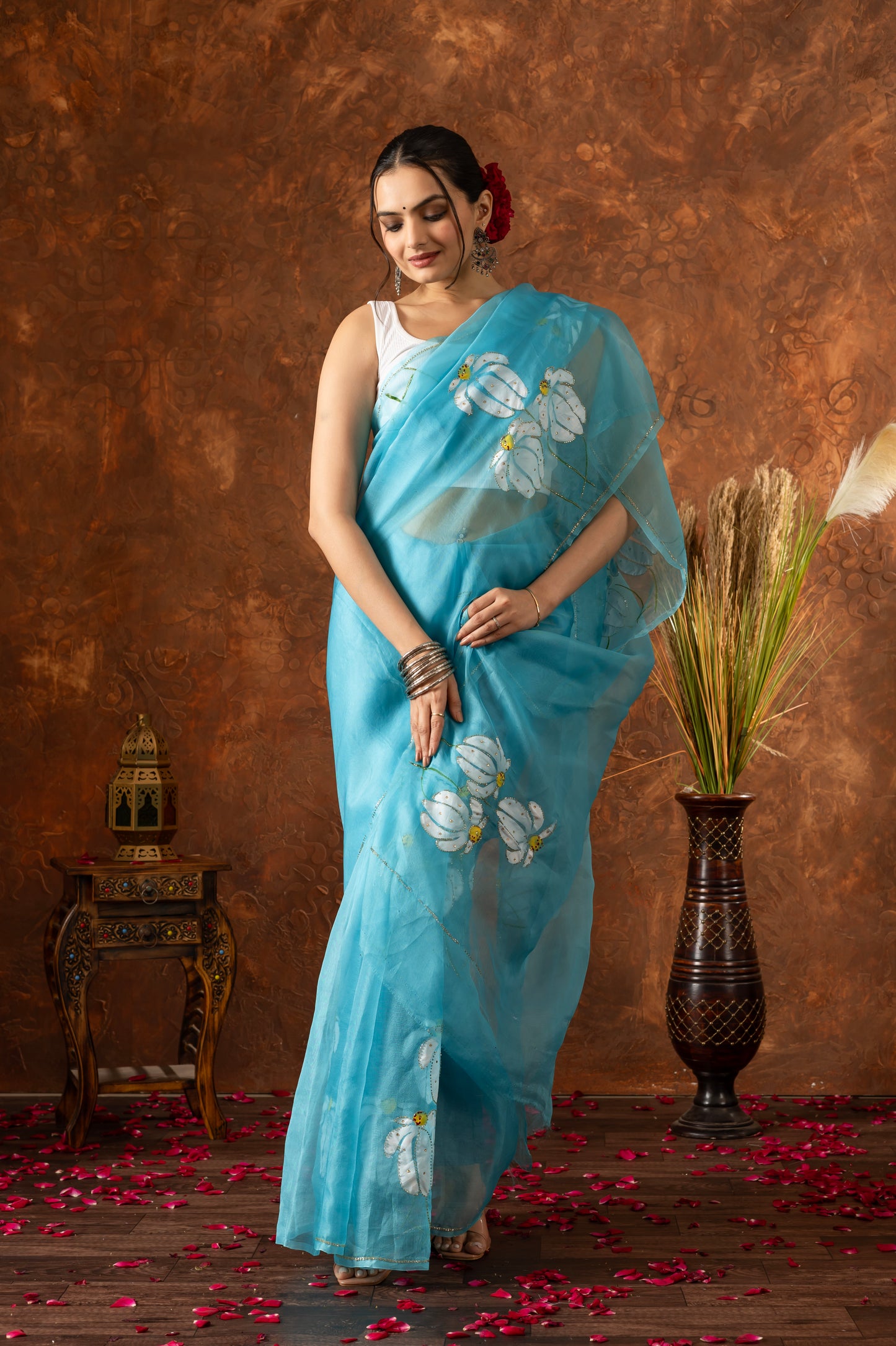 R A J R A N I || Organza Silk Hand-Work and Hand-Painted Saree