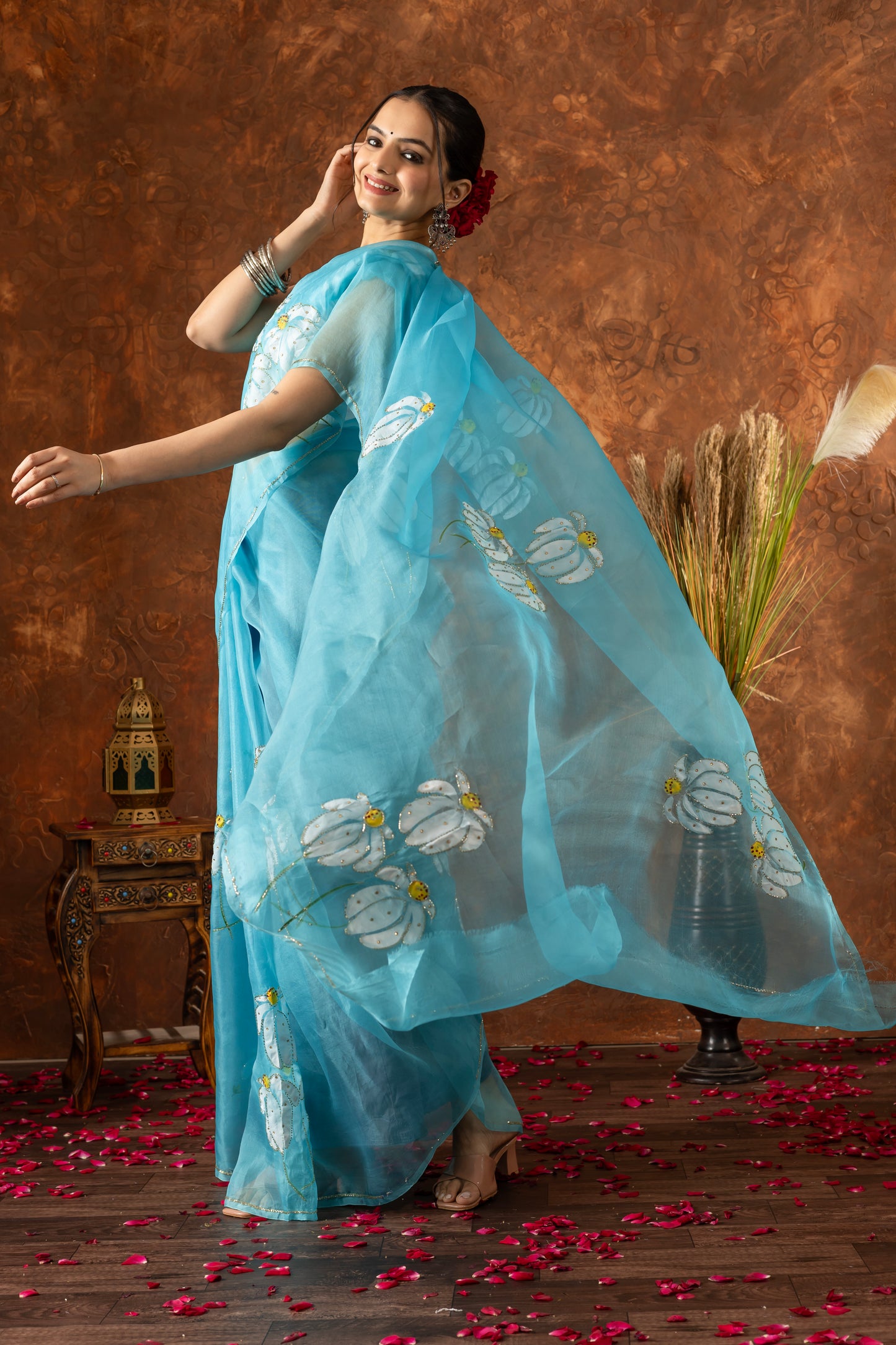 R A J R A N I || Organza Silk Hand-Work and Hand-Painted Saree