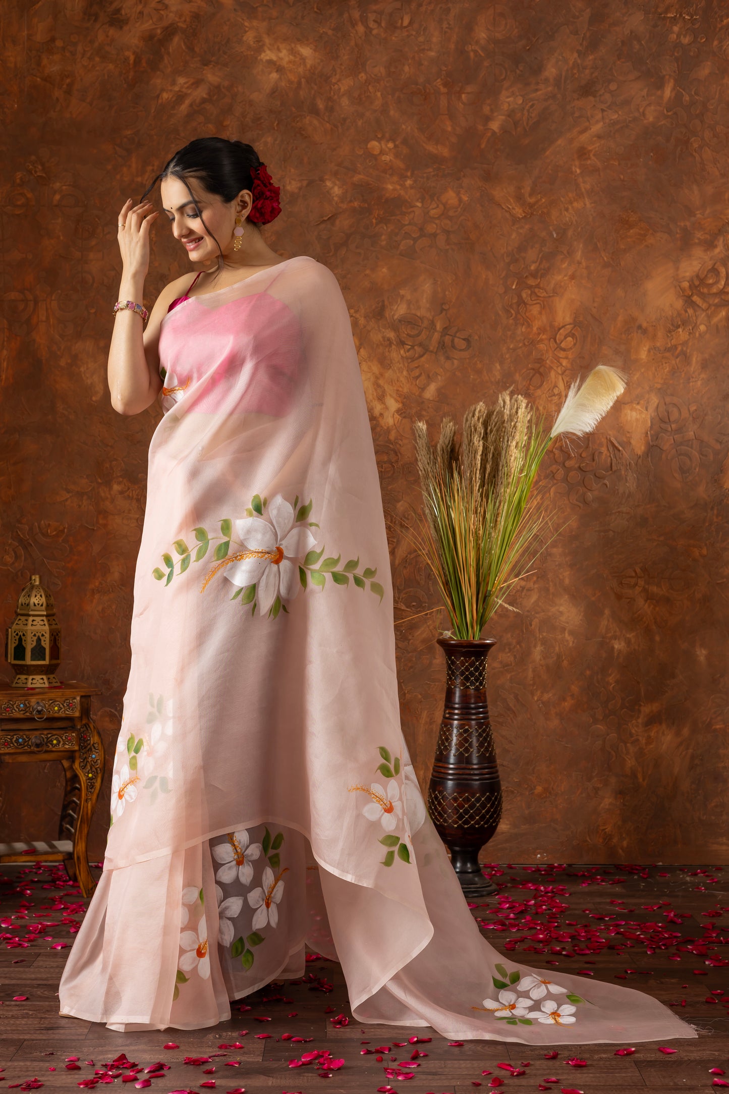 K H U S H B U || Organza Silk Hand-Painted Saree