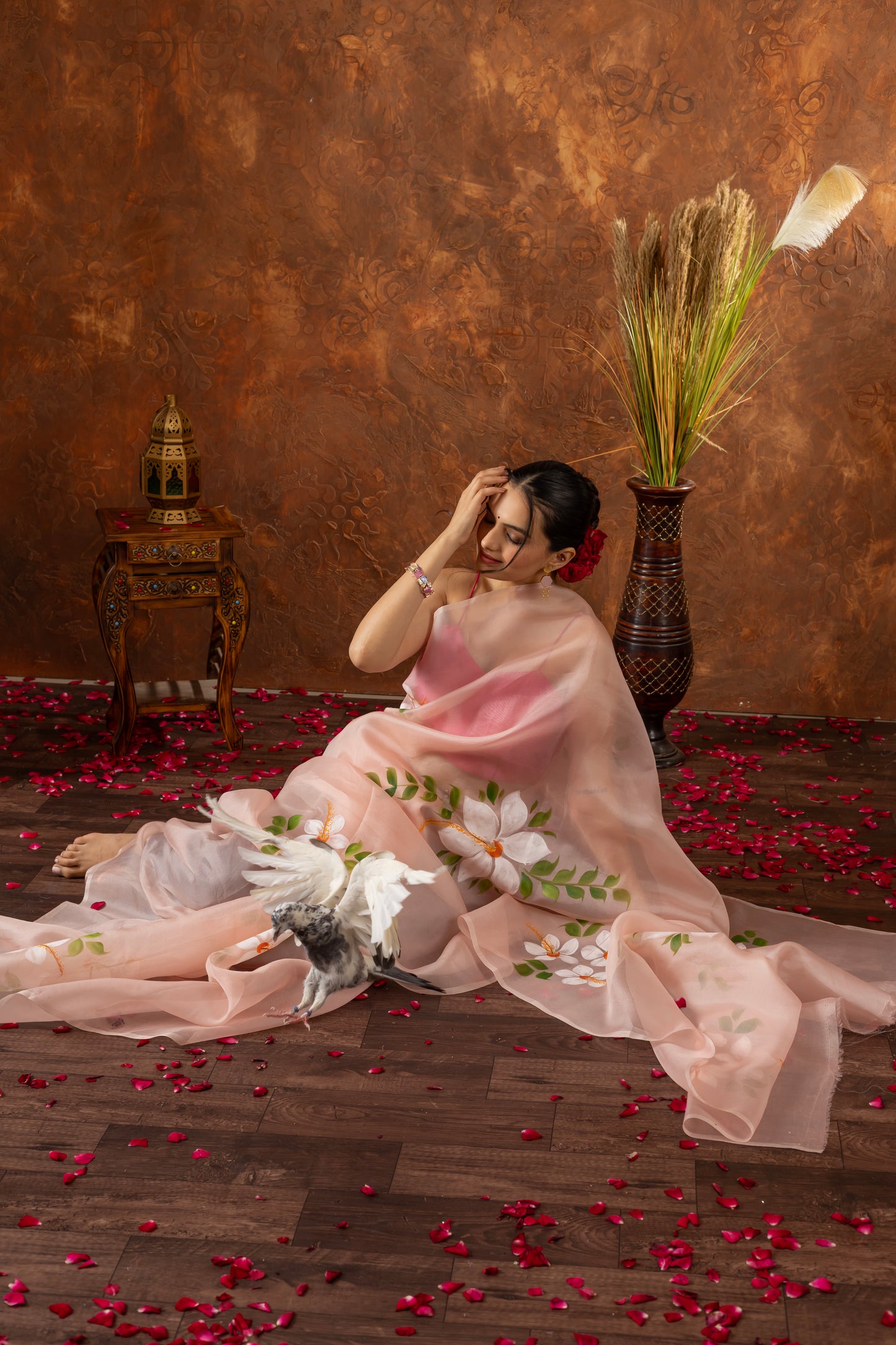 K H U S H B U || Organza Silk Hand-Painted Saree