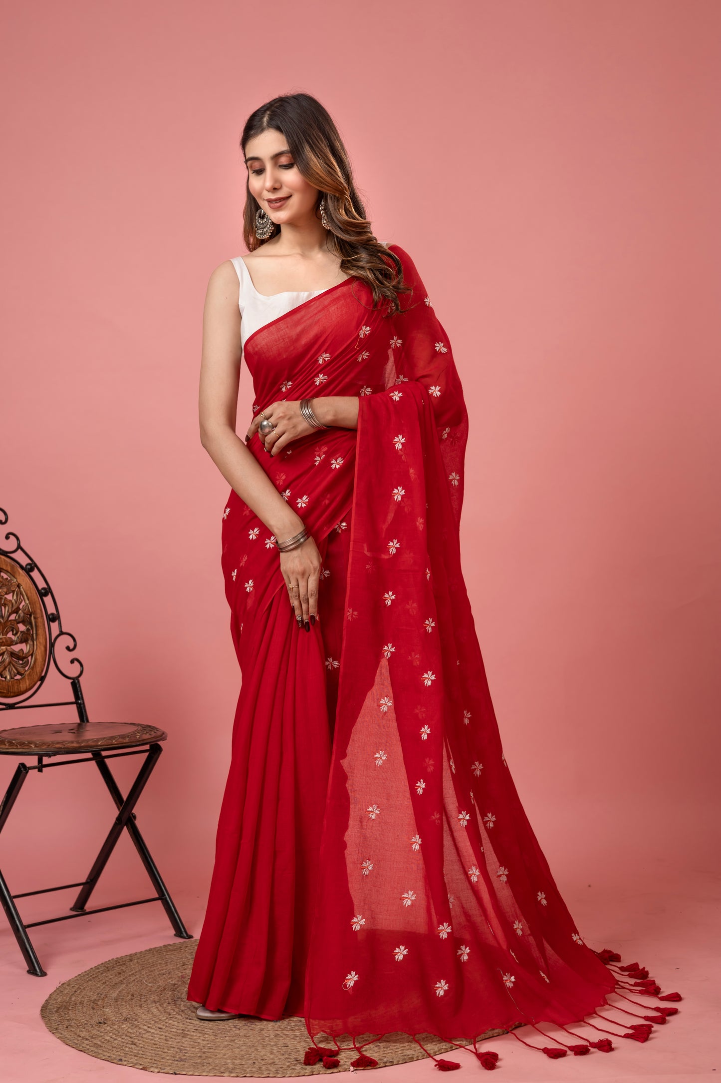 S H I U L I (RED) || Mull Cotton Saree