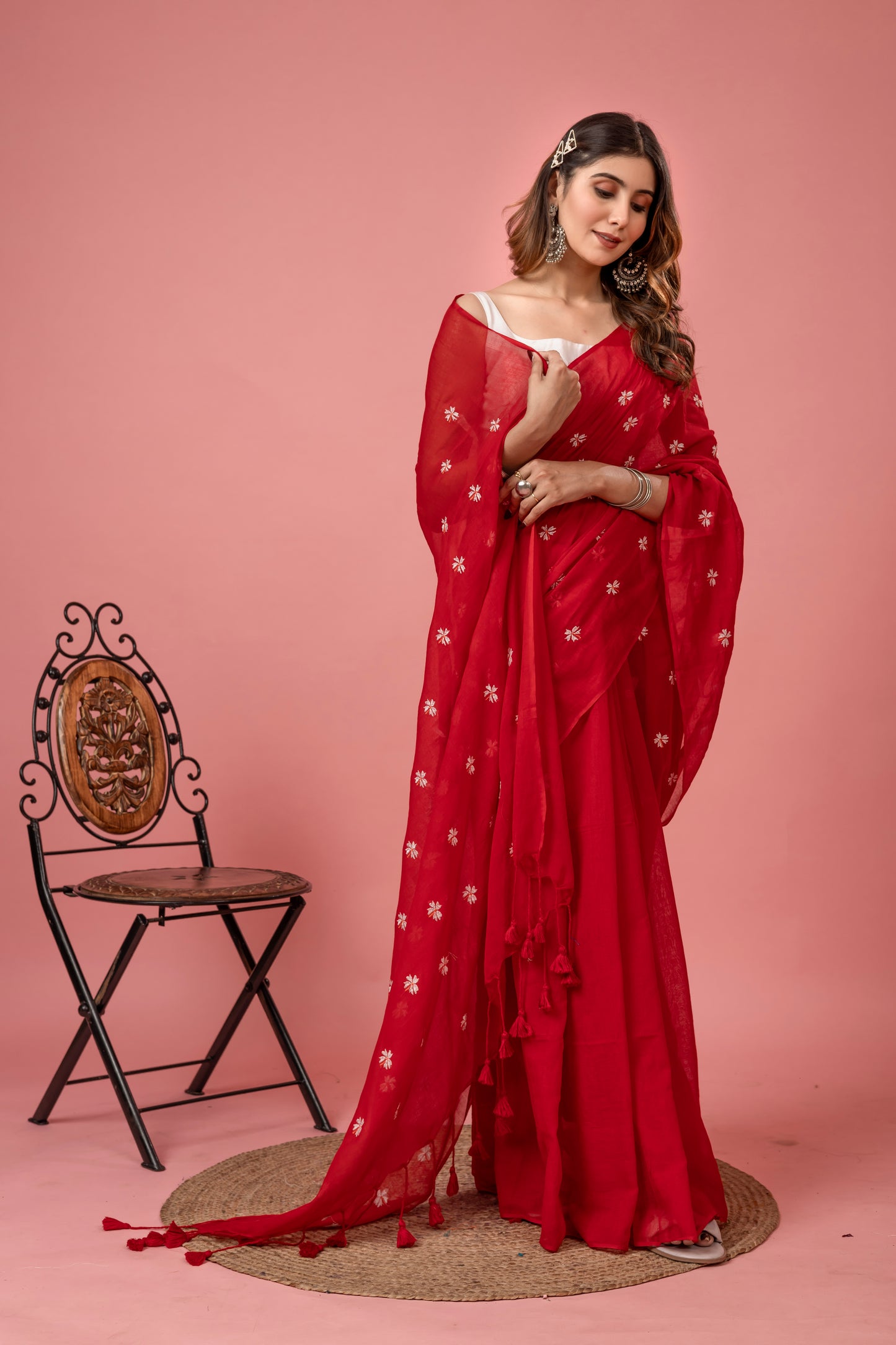 S H I U L I (RED) || Mull Cotton Saree