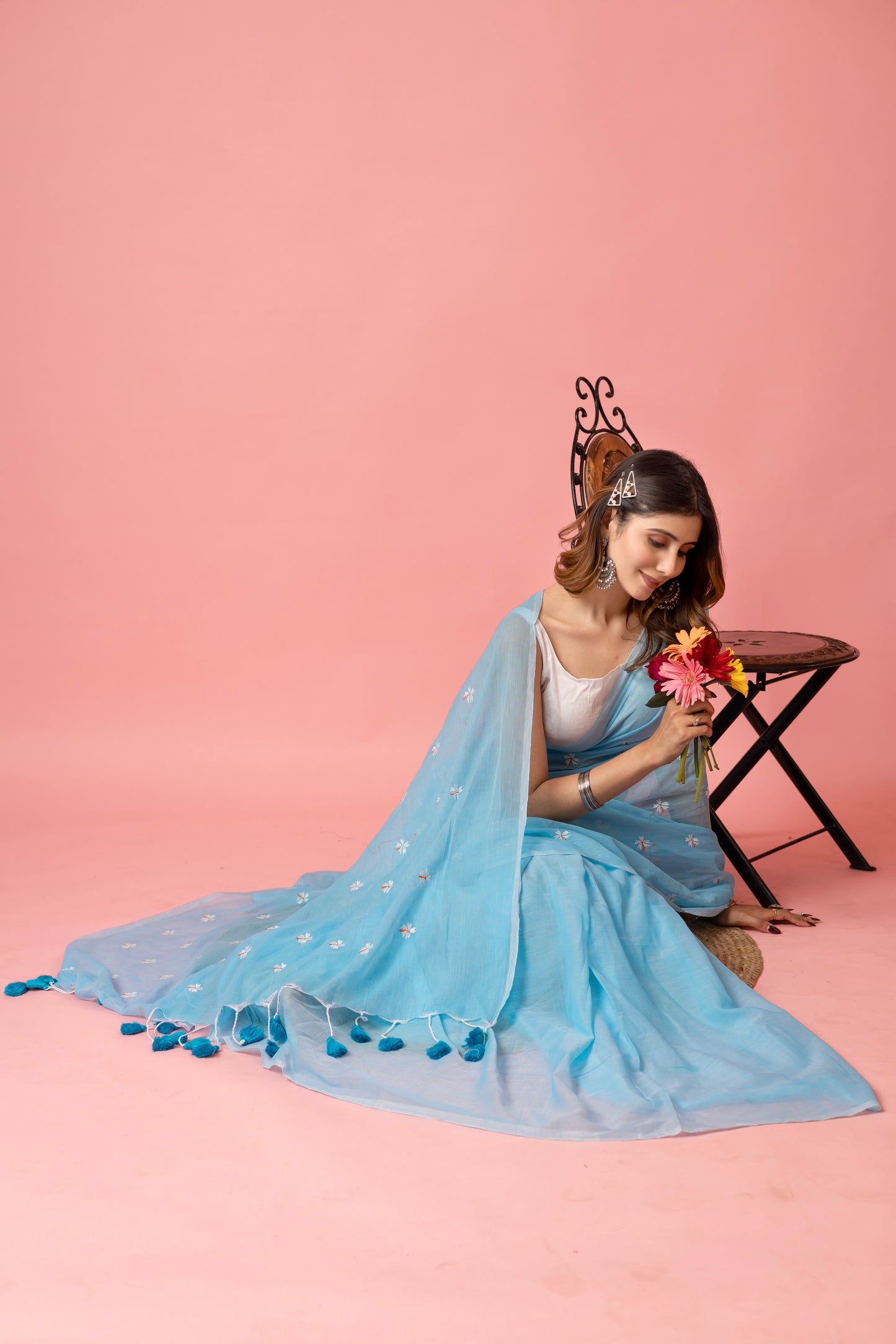 S H I U L I (SKY BLUE) || Mull Cotton Saree