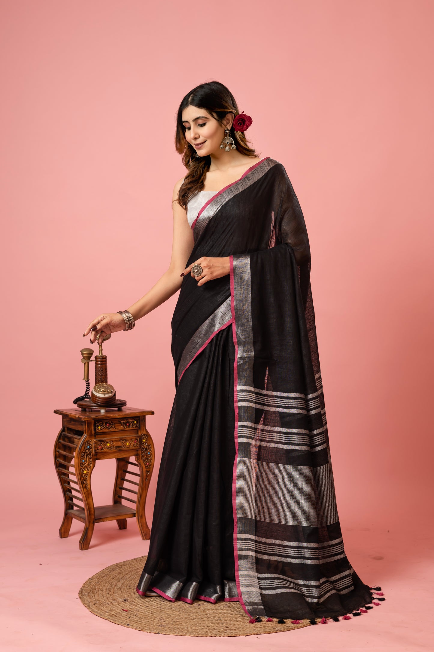 I N D U S || Black Linen Saree