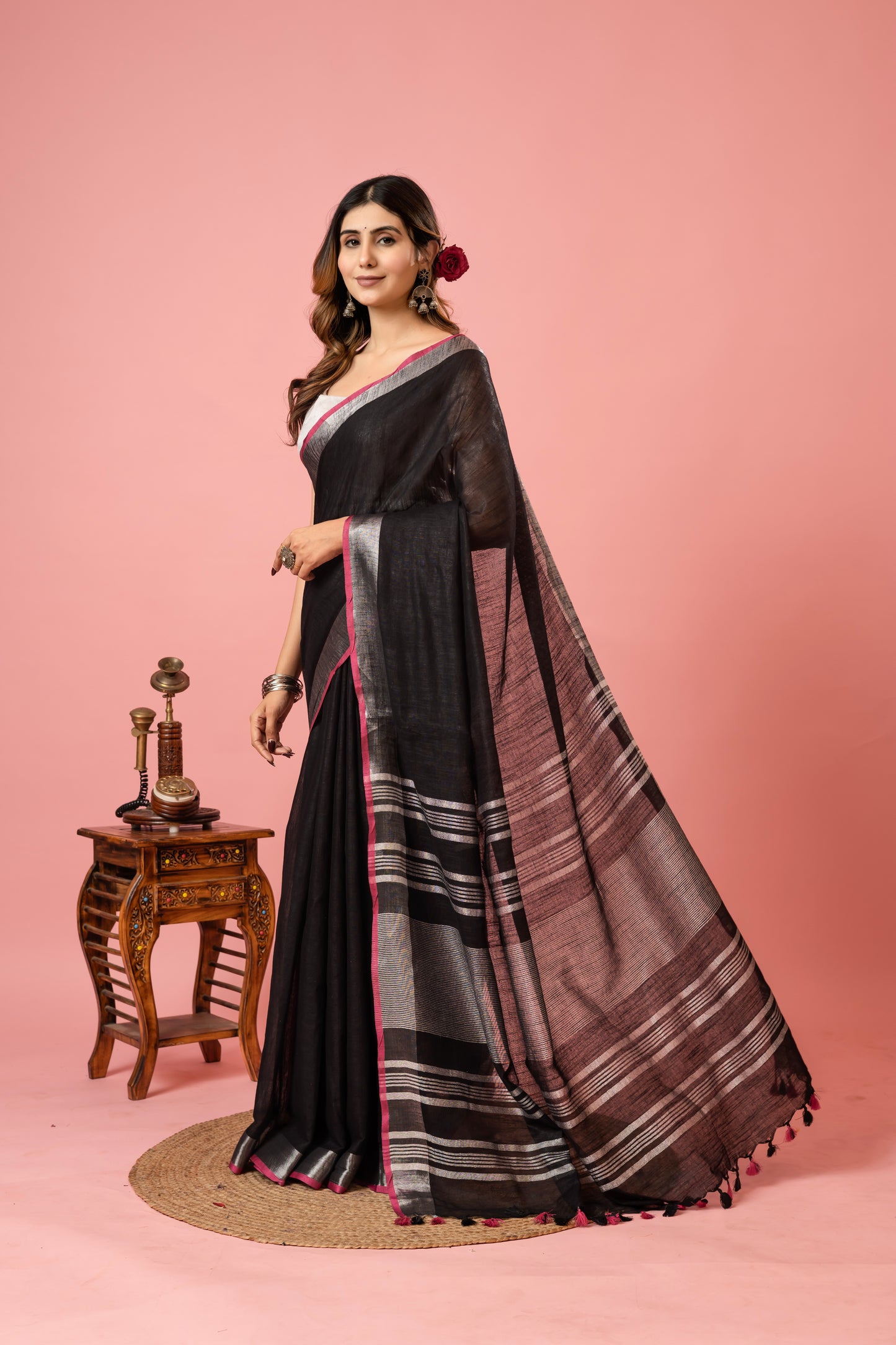 I N D U S || Black Linen Saree
