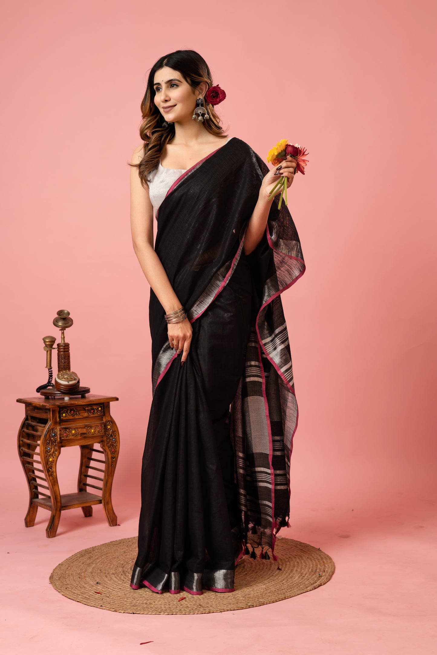 I N D U S || Black Linen Saree