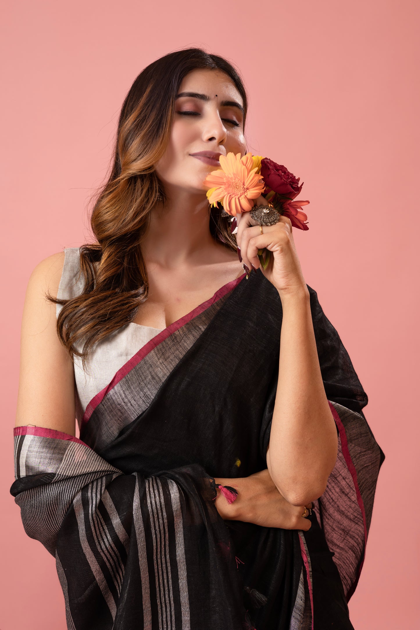 I N D U S || Black Linen Saree