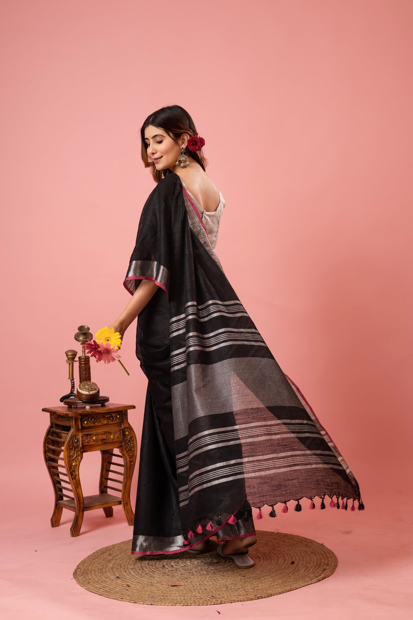 I N D U S || Black Linen Saree