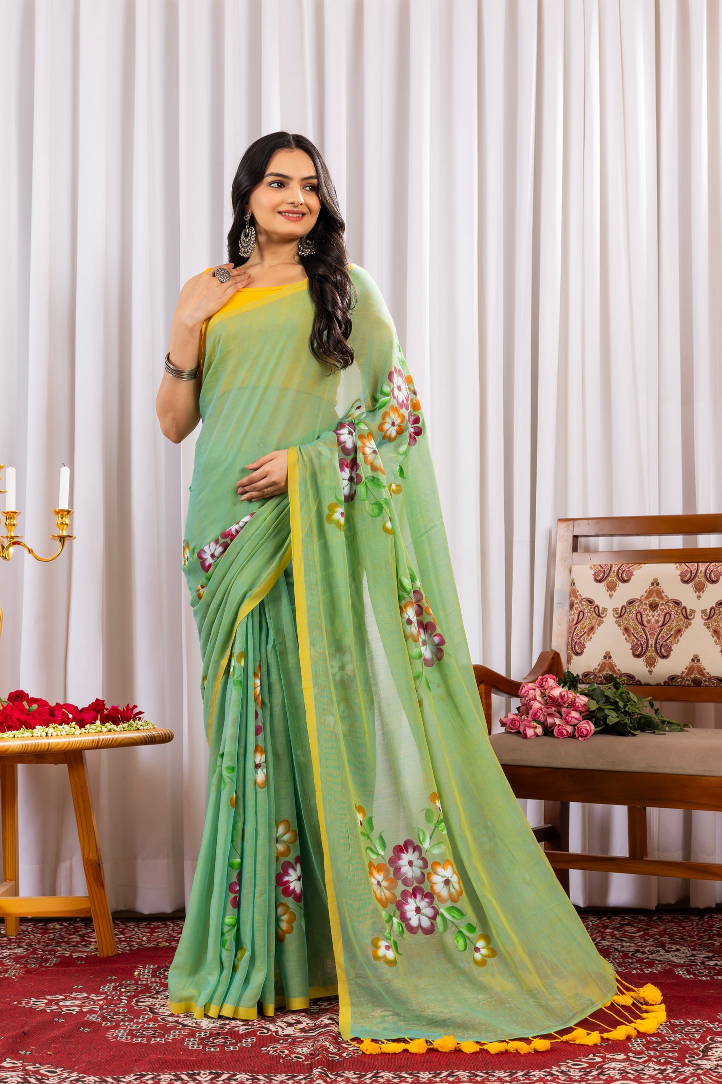 R A T R A N I || Mull Cotton saree with Hand Paint