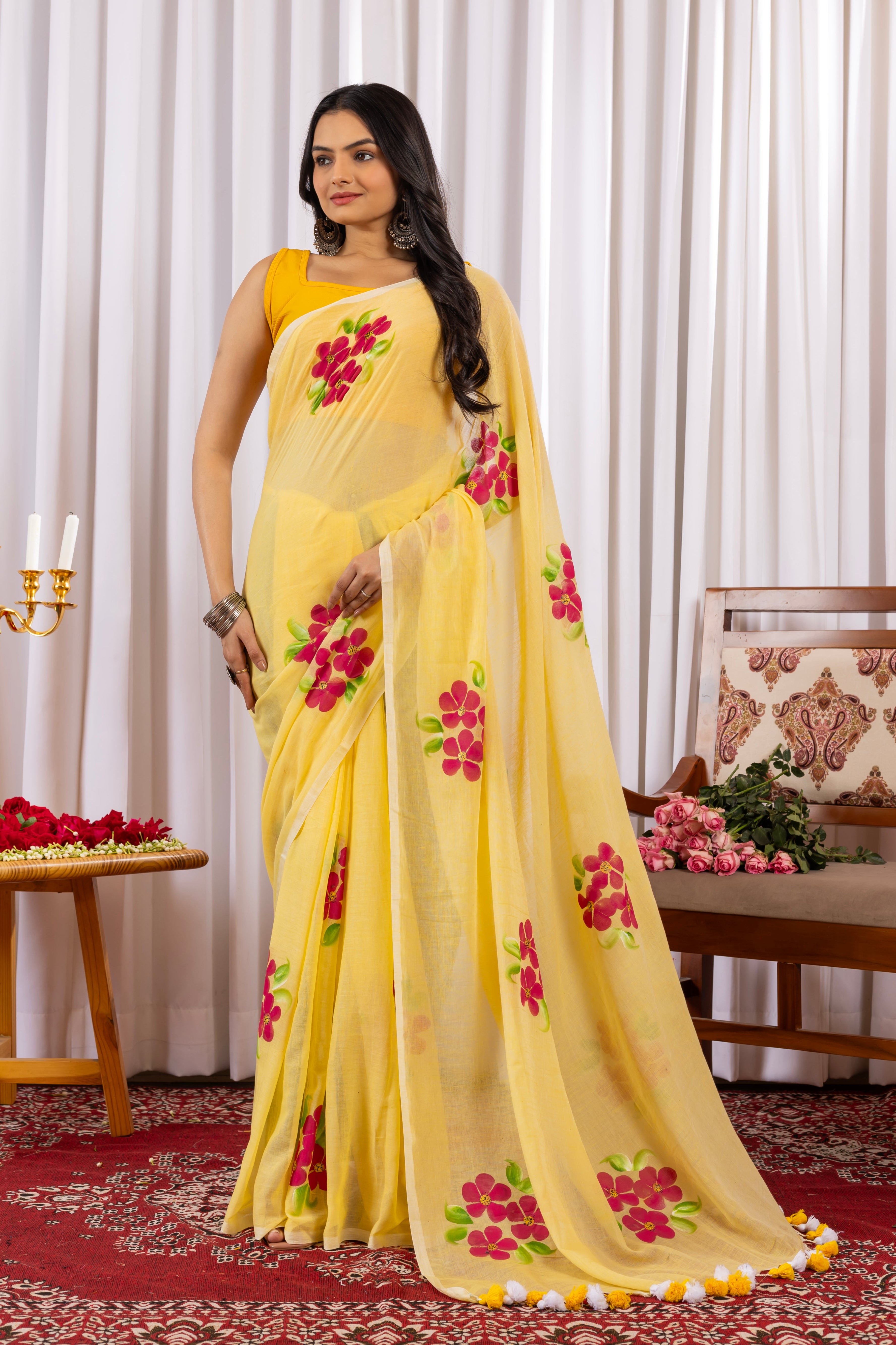 B A N P H O O L || Mull Cotton Saree with Hand Paint
