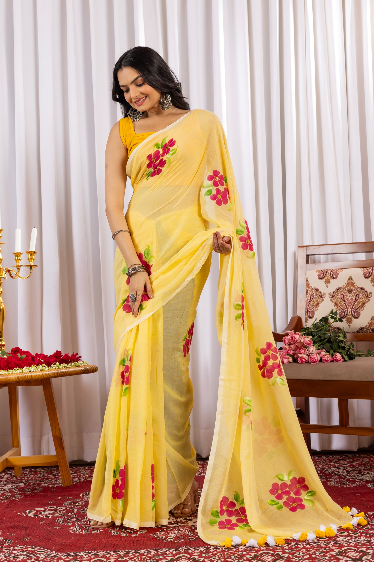 B A N P H O O L || Mull Cotton Saree with Hand Paint