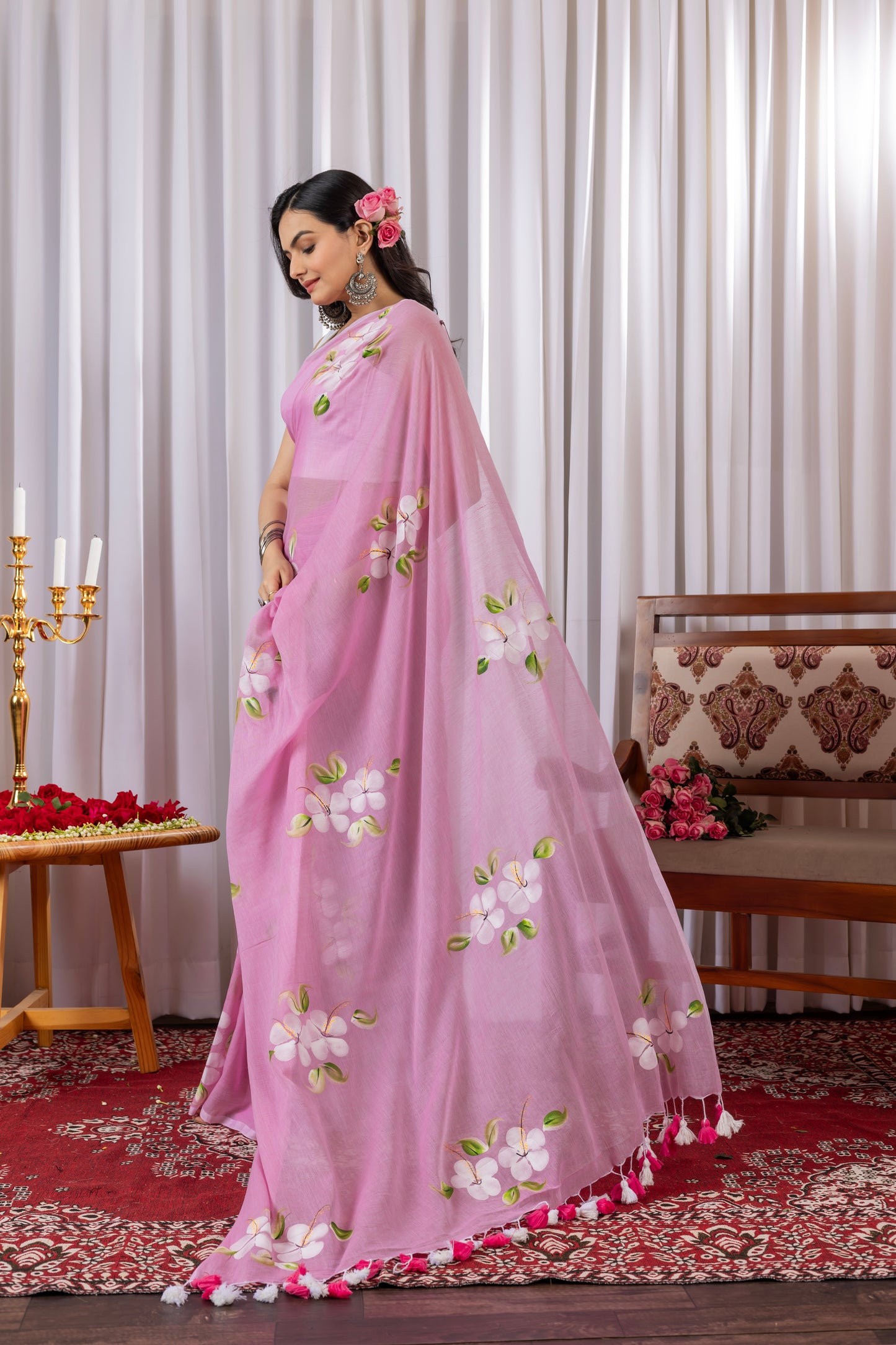 S A D A B A H A R || Mull Cotton Saree with Hand Paint