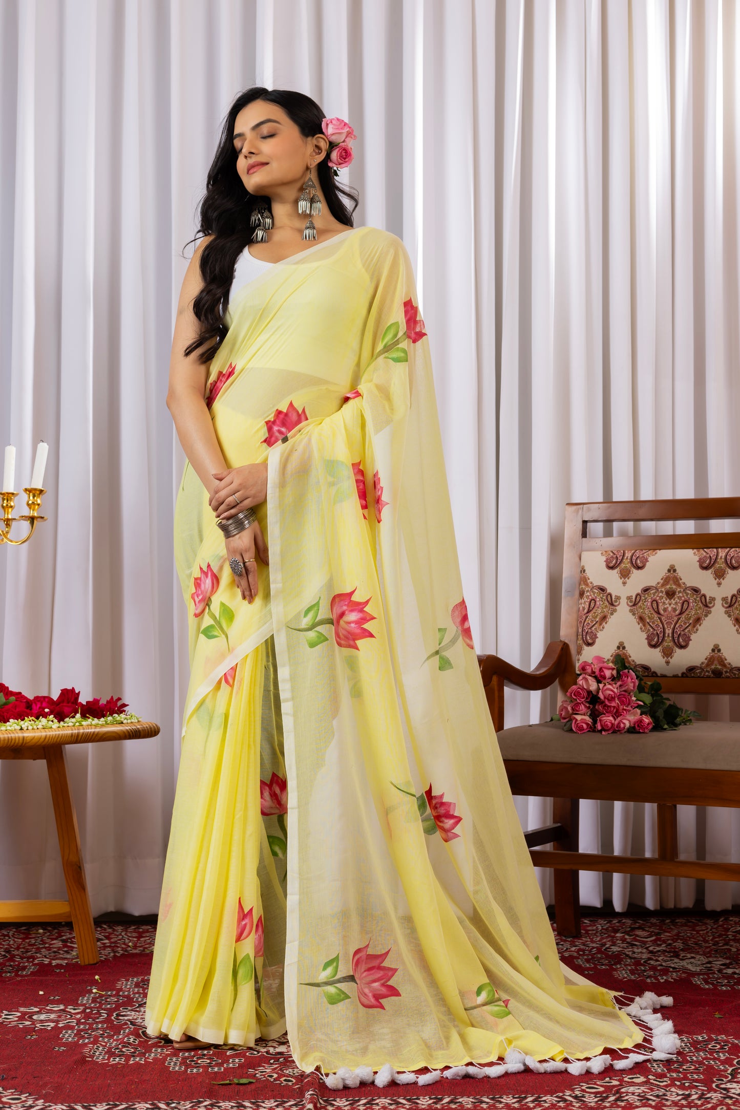 G U L K H A I R || Mull Cotton Saree with Hand Paint
