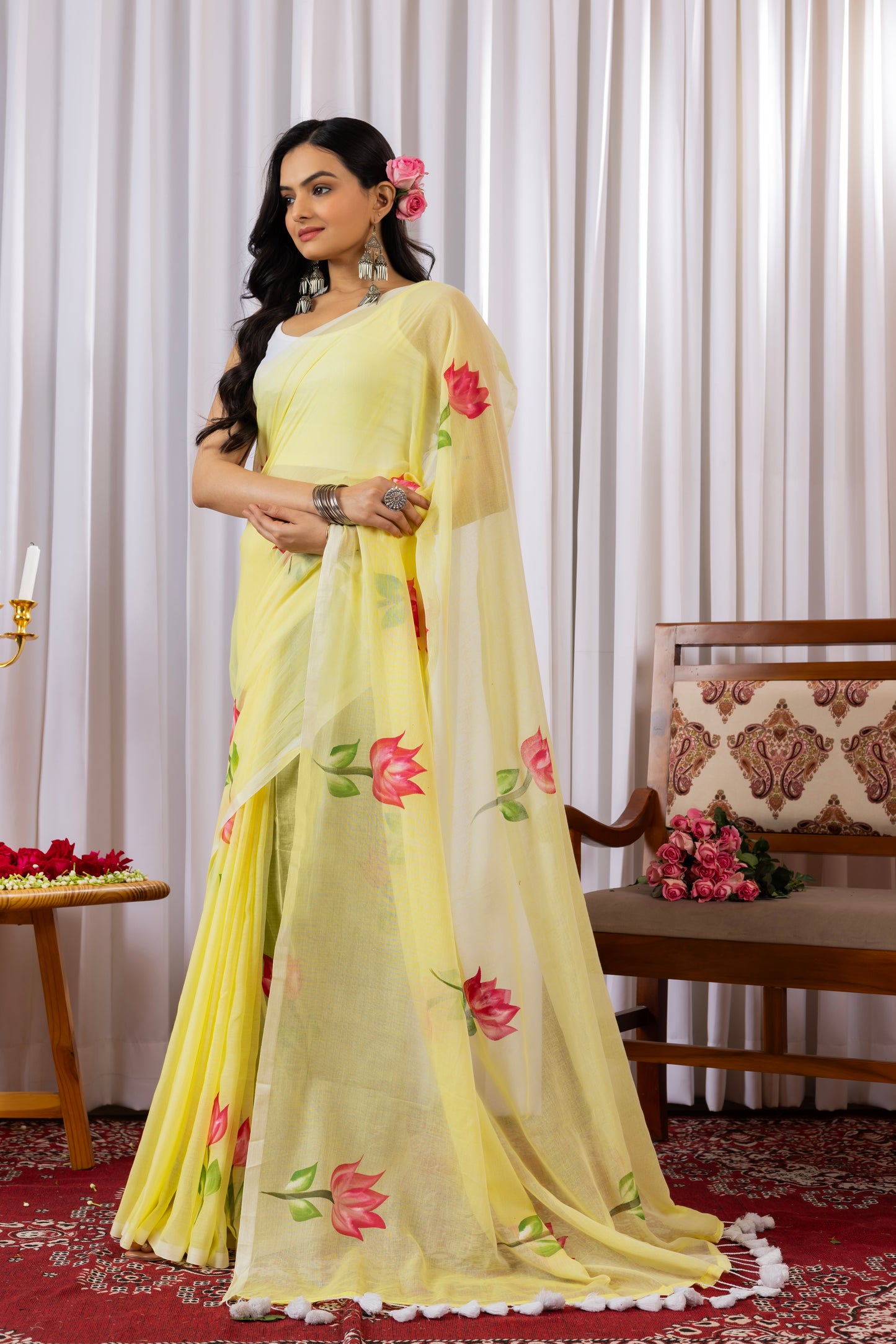 G U L K H A I R || Mull Cotton Saree with Hand Paint