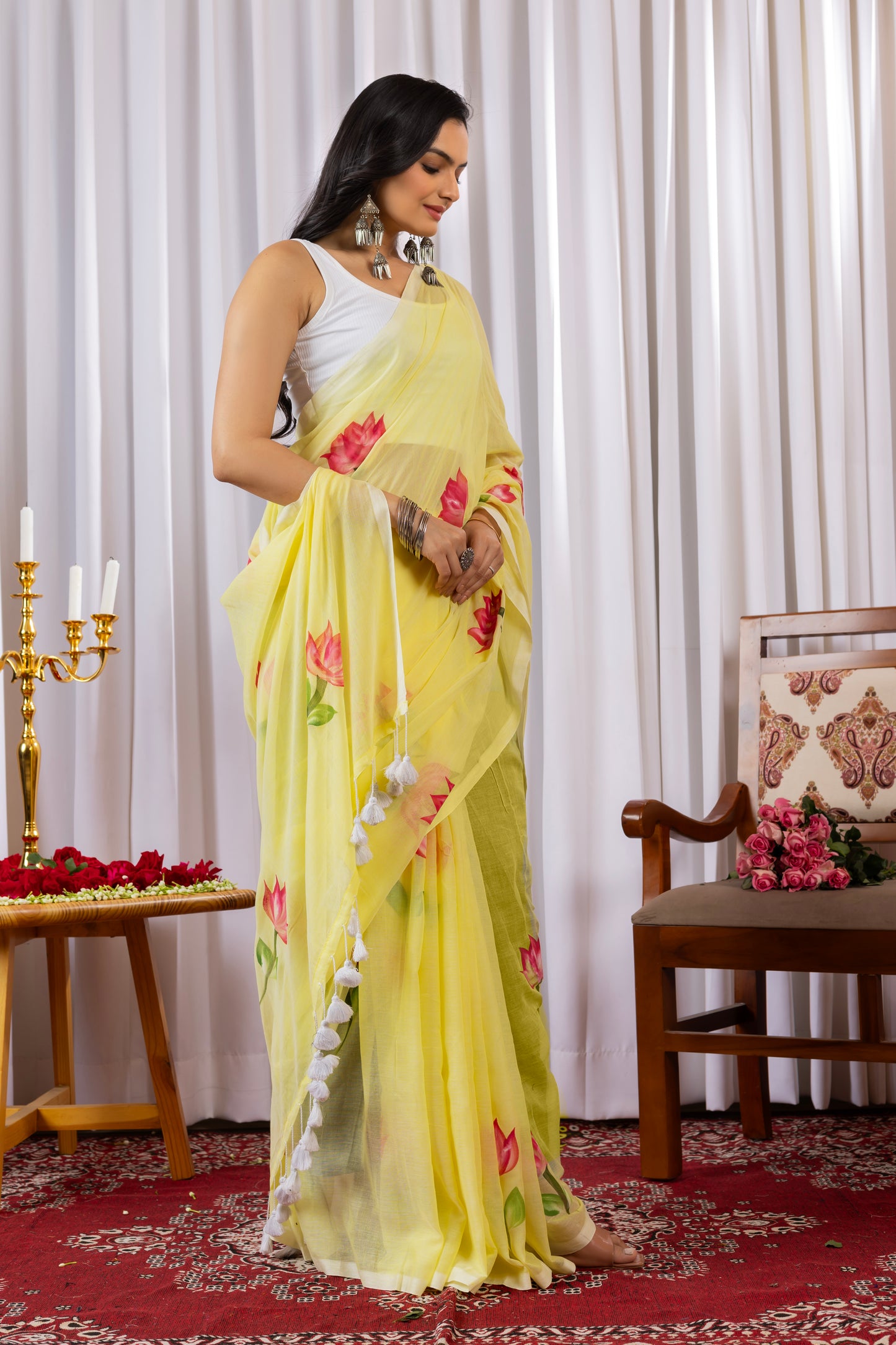 G U L K H A I R || Mull Cotton Saree with Hand Paint